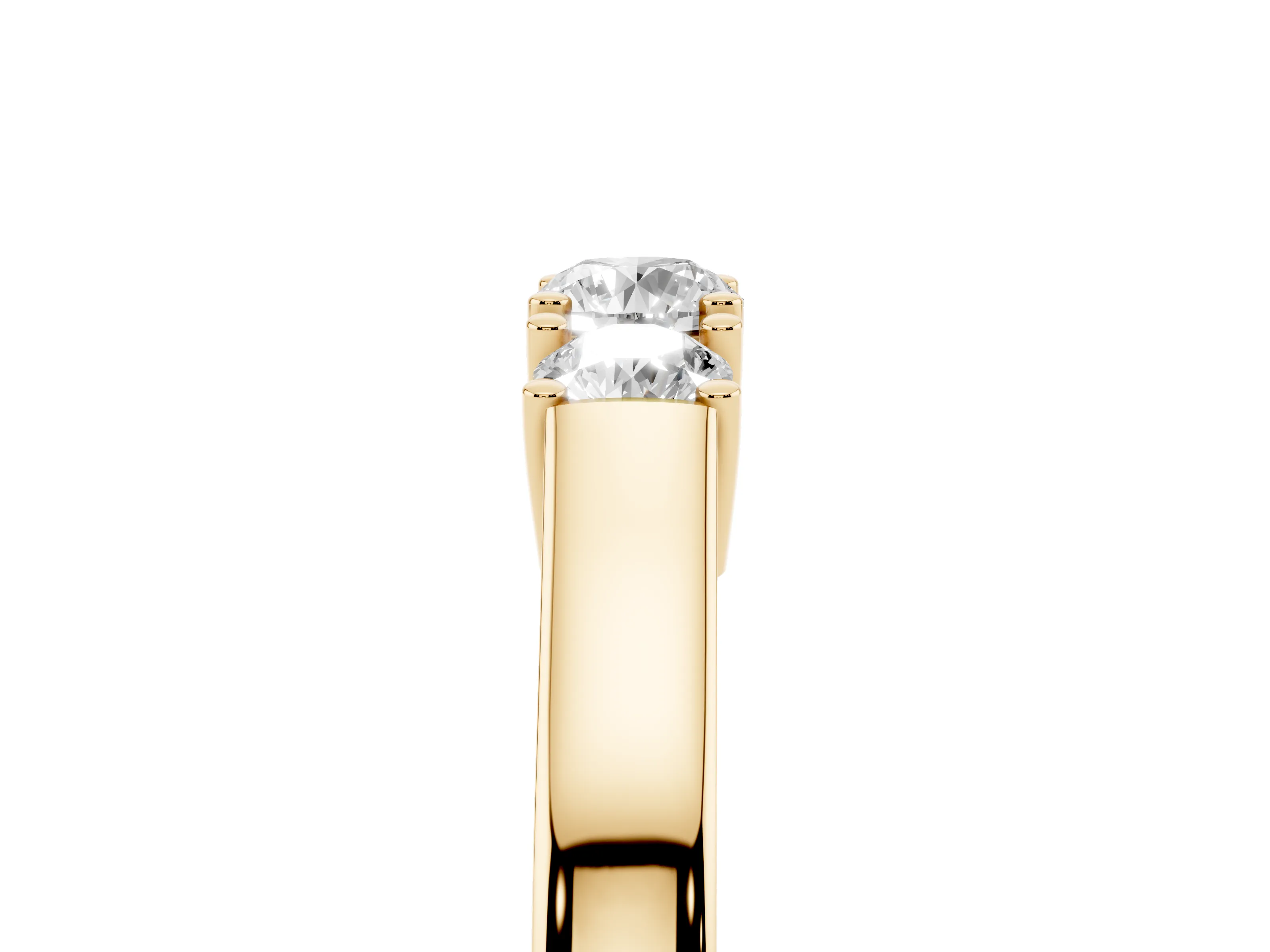 Three-Stone Round Diamond Channel Band Set in Yellow gold with Prong Accents