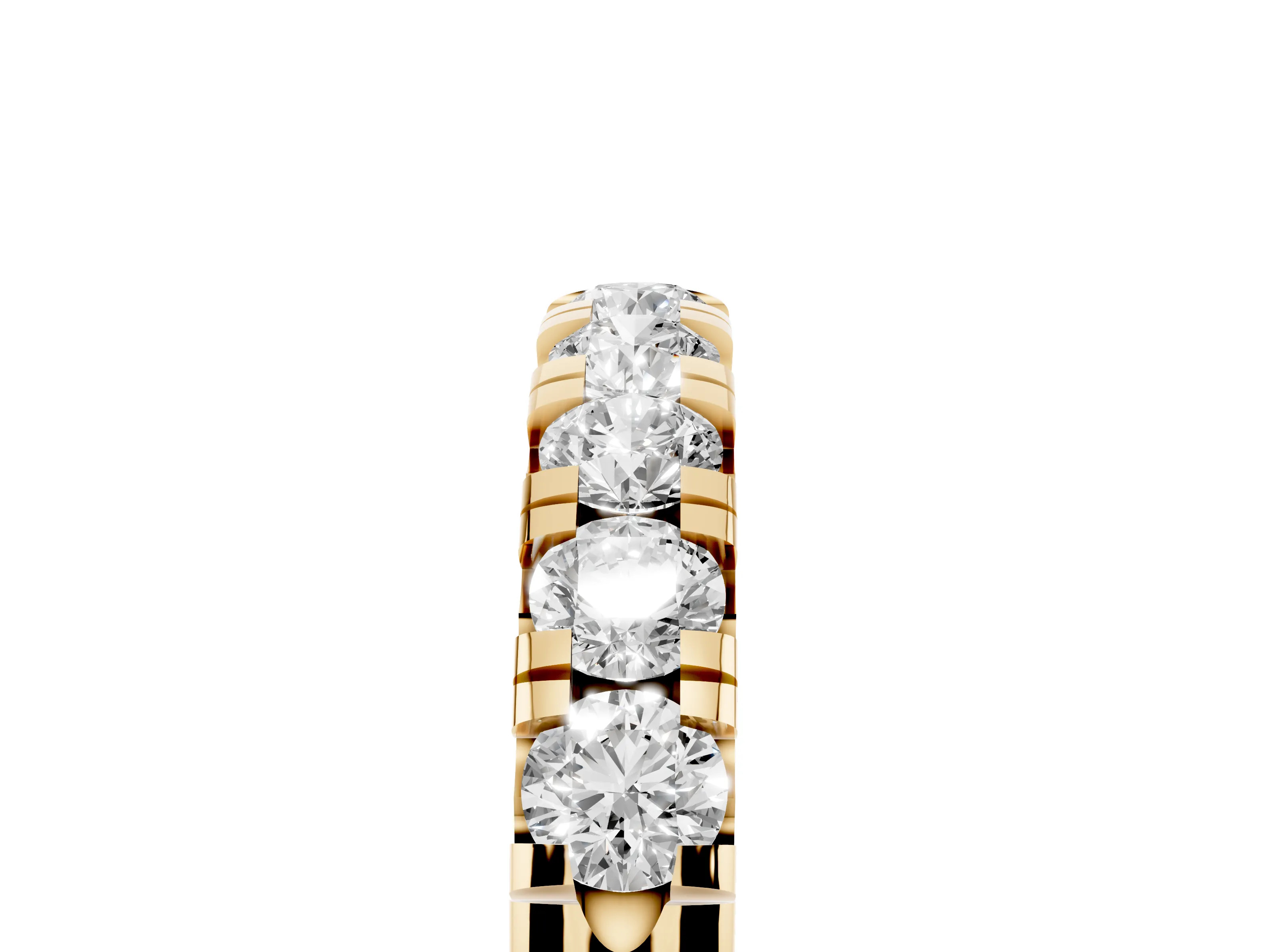 Round Diamond Half Eternity Band Set in Yellow gold with Prong-Held Row