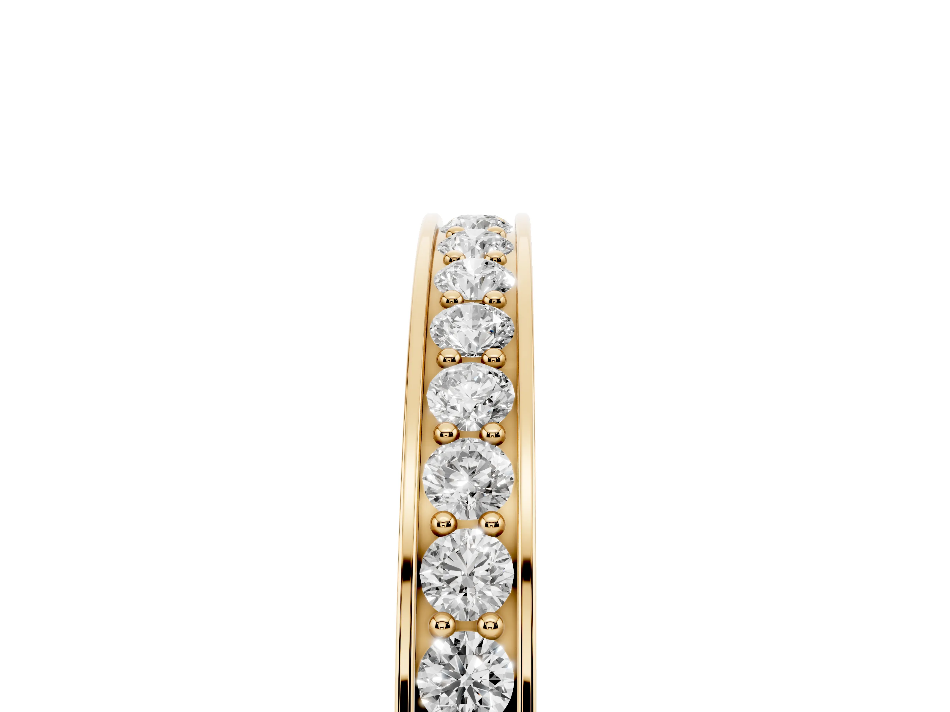 Round Cut Diamond Pavé Eternity Band Set in Yellow gold with Channel Walls