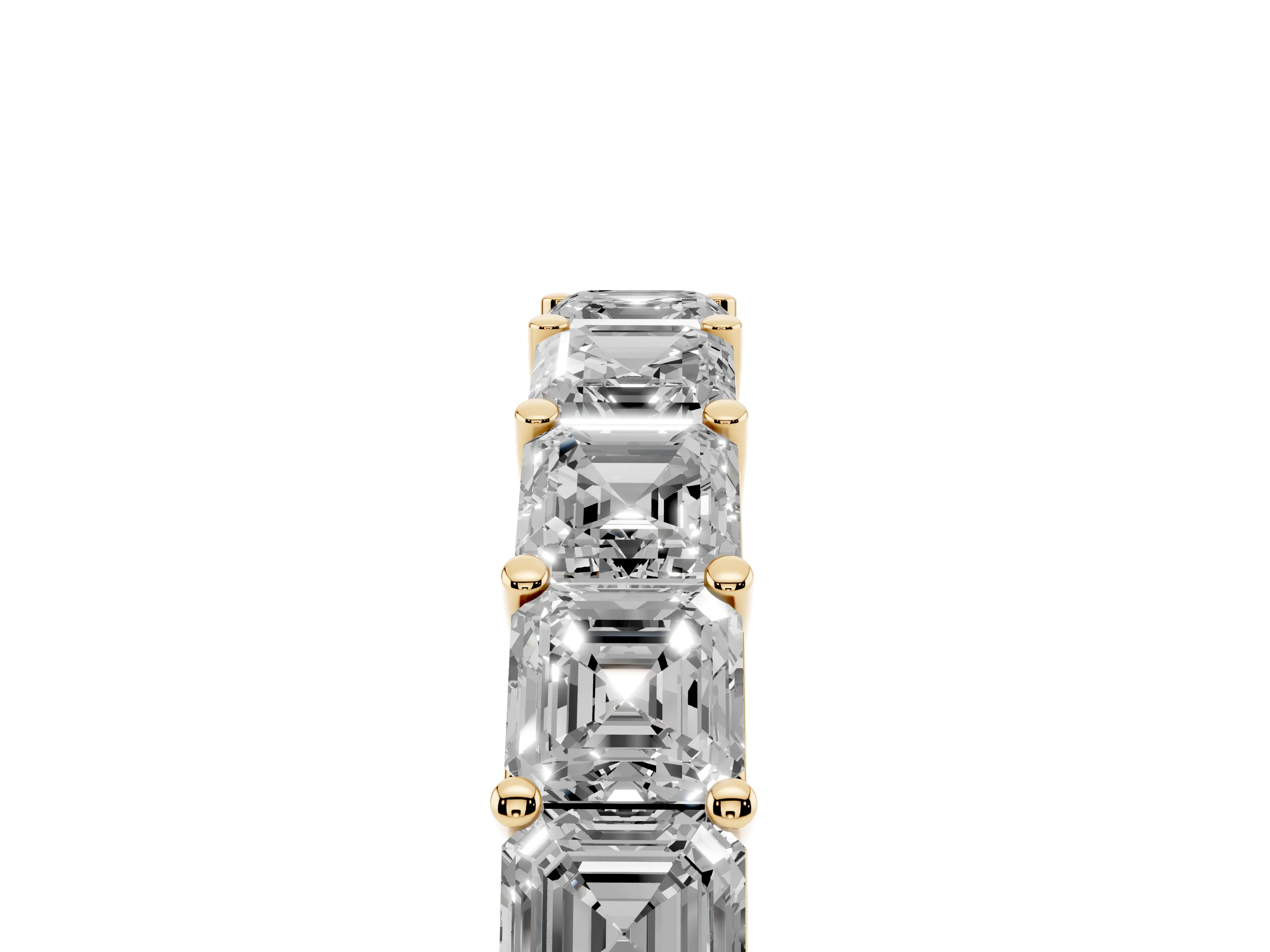 Asscher Cut Diamond Half Eternity Band Set in Yellow gold with Shared Prong Setting