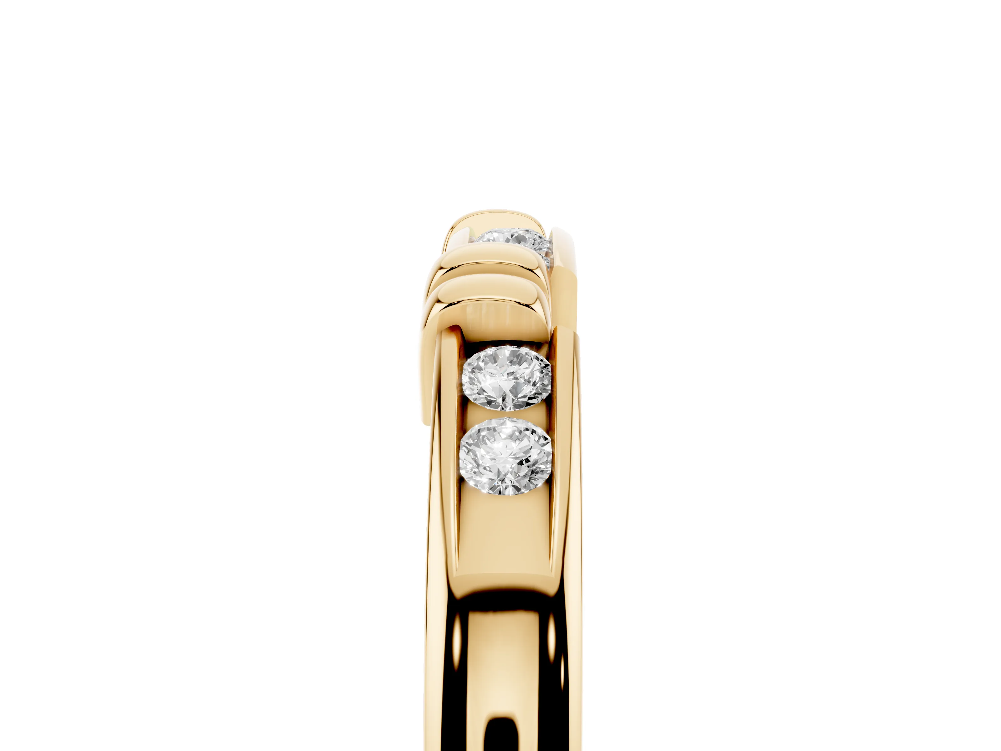 Round Diamond Half Eternity Band Set in Yellow gold with Channel and Bar Prong Setting