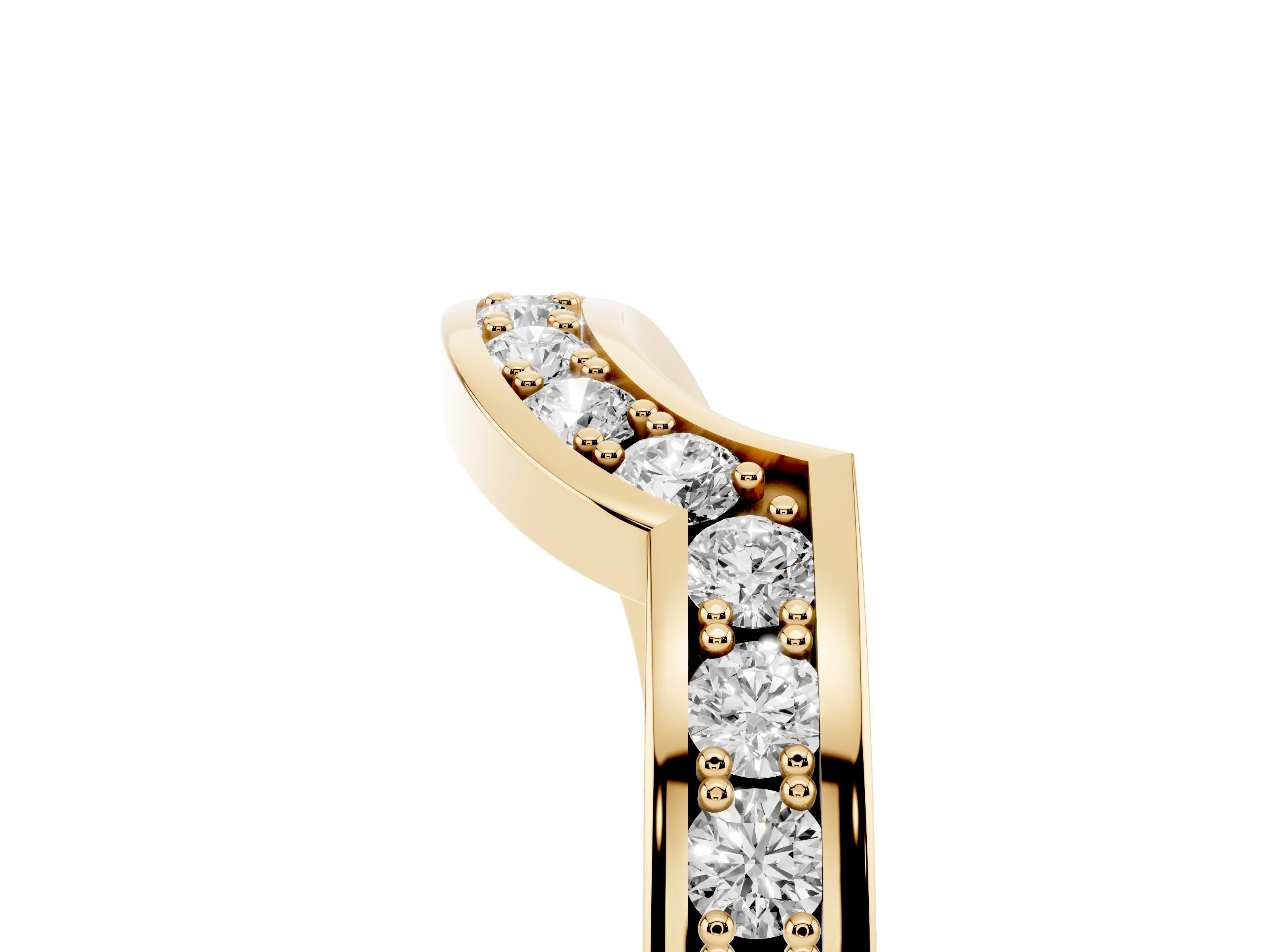 Round Diamond Curved Wedding Band Set in Yellow gold with Pavé Channel Setting