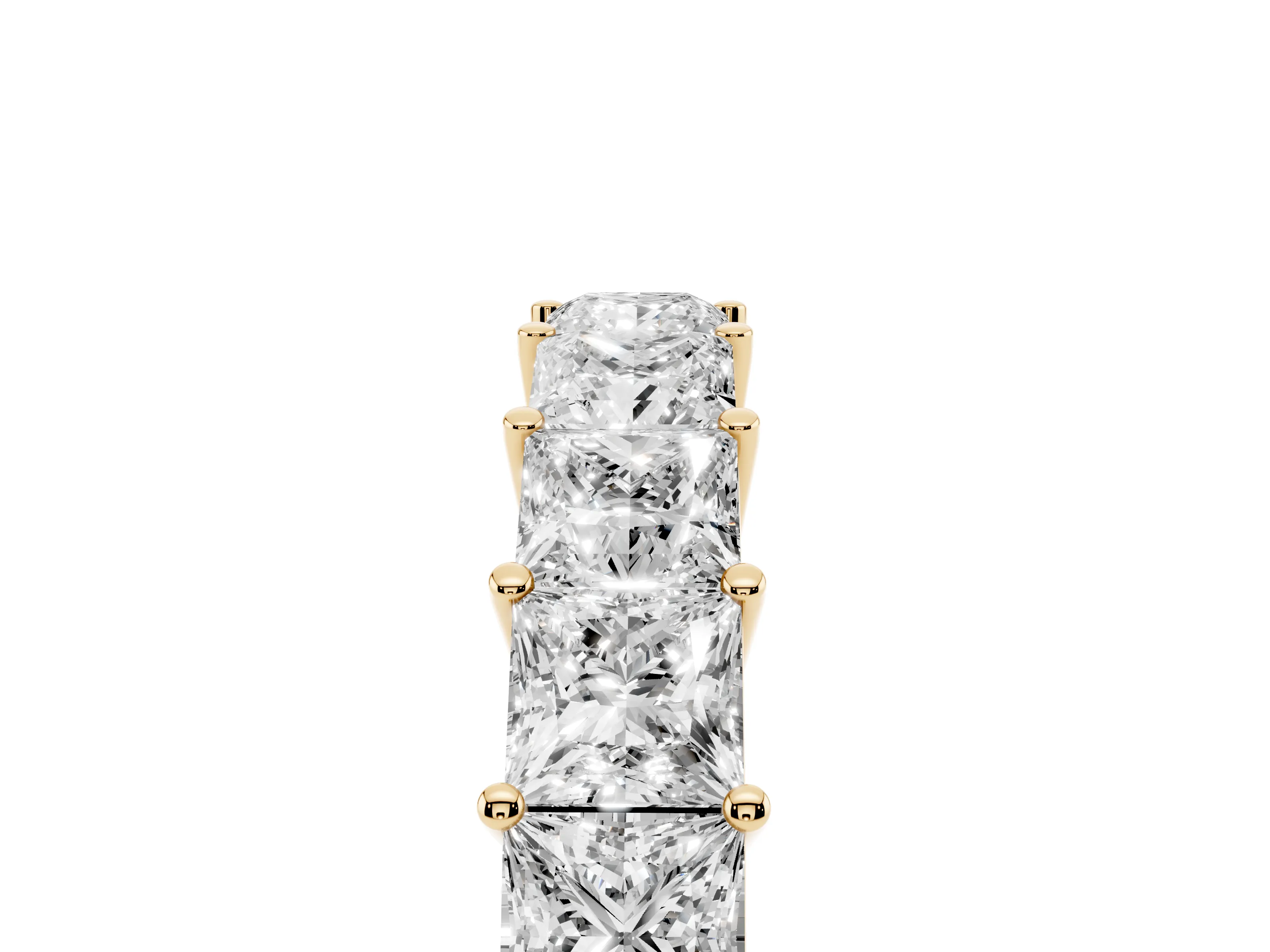 Princess Cut Diamond Half Eternity Band Set in Yellow gold with Shared Prong Setting
