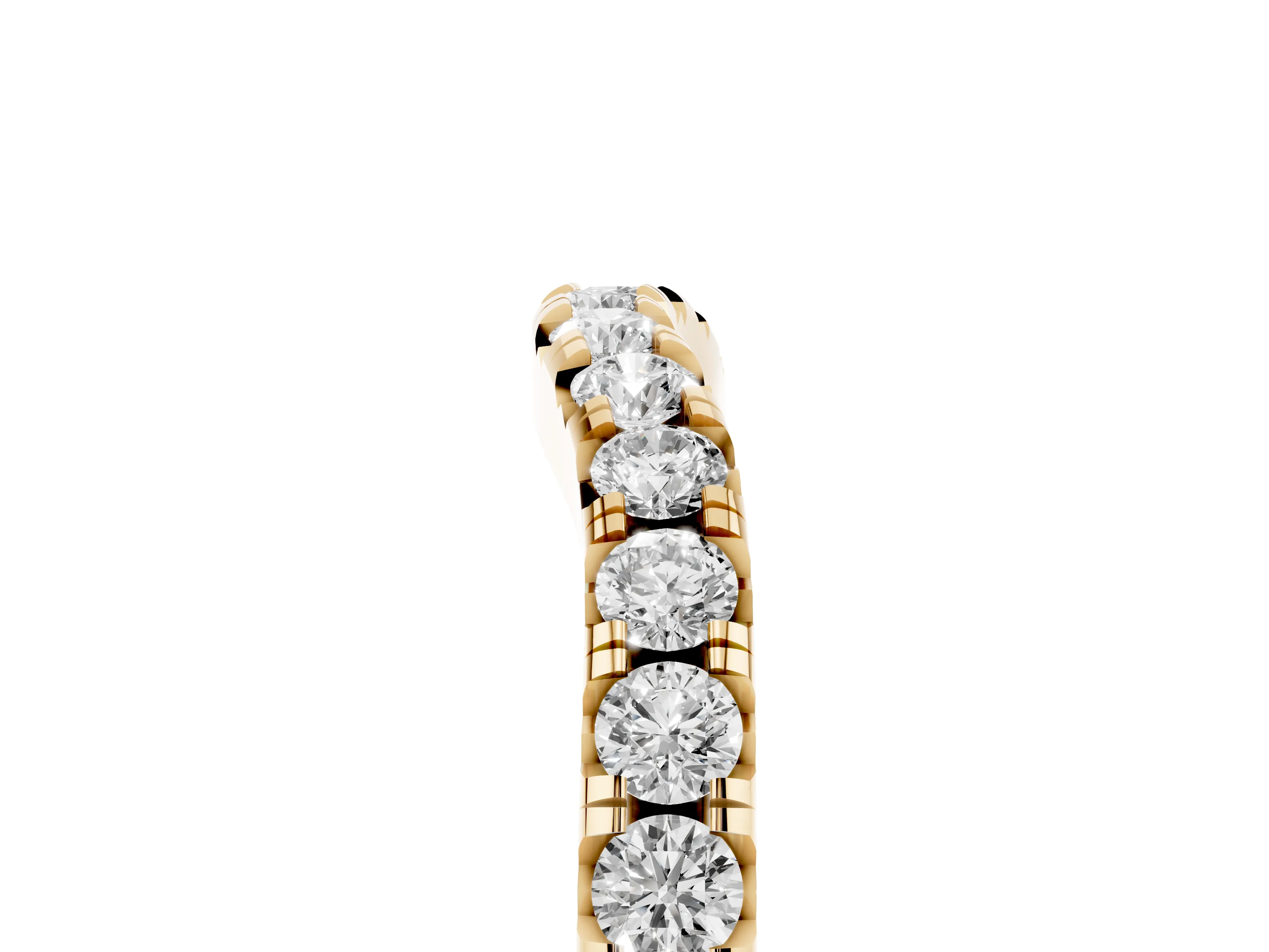 Round Diamond Curved Pavé Wedding Band Set in Yellow gold with Shared Prongs