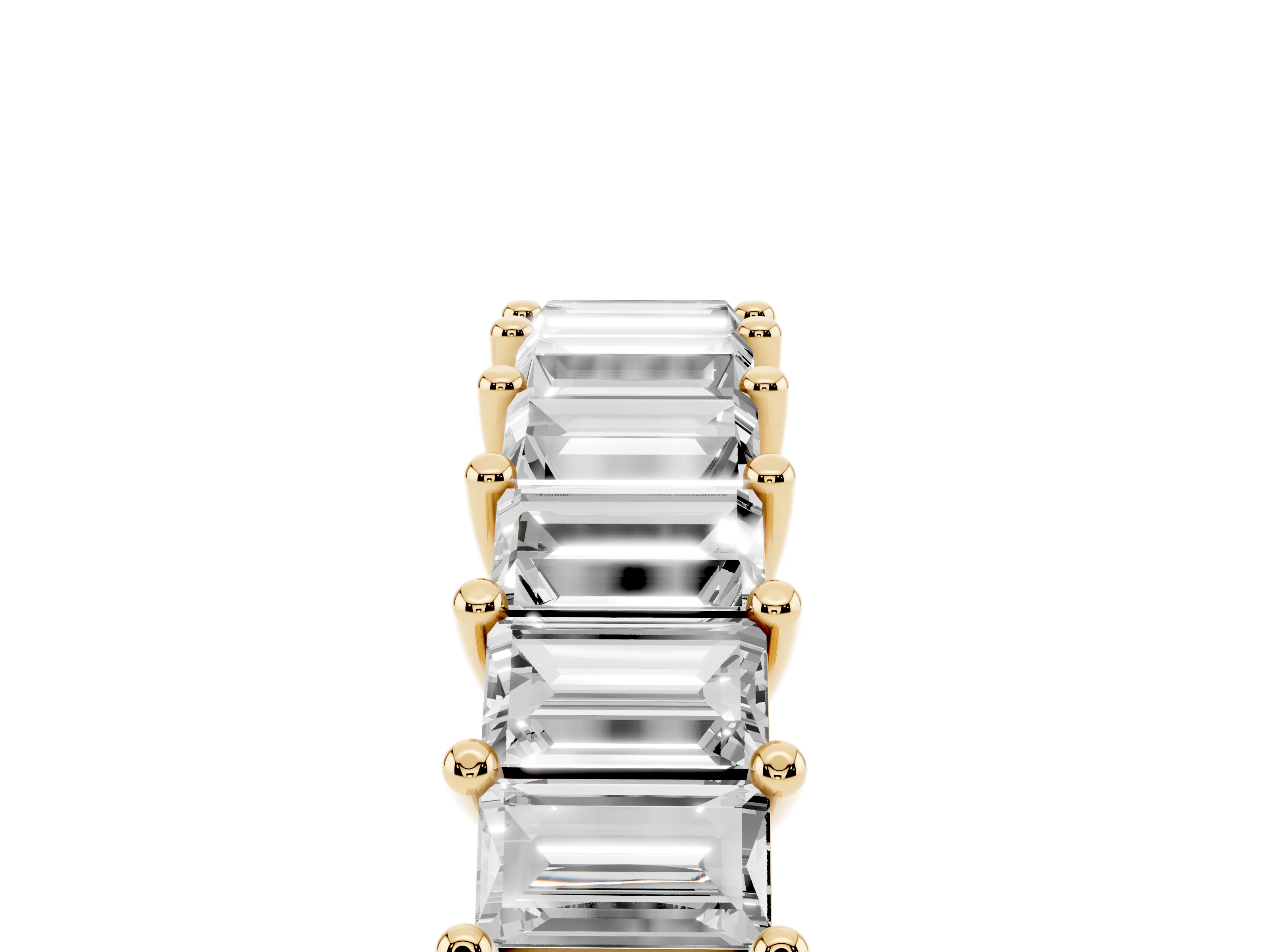 Baguette Diamond Half Eternity Band Set in Yellow gold with Shared Prong Setting