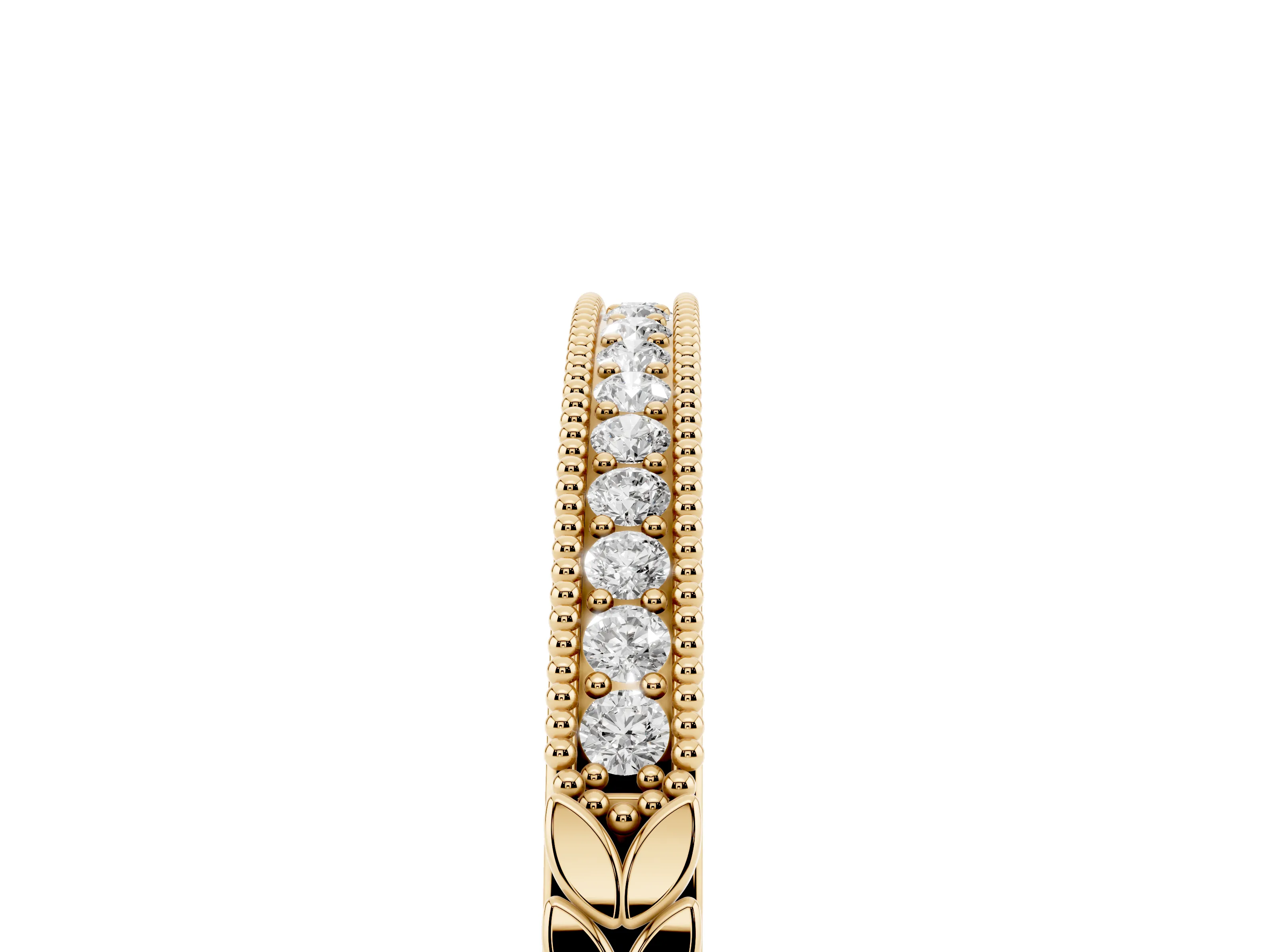 Round Cut Diamond Pavé Eternity Band Set in Yellow gold with Beaded Milgrain Edge