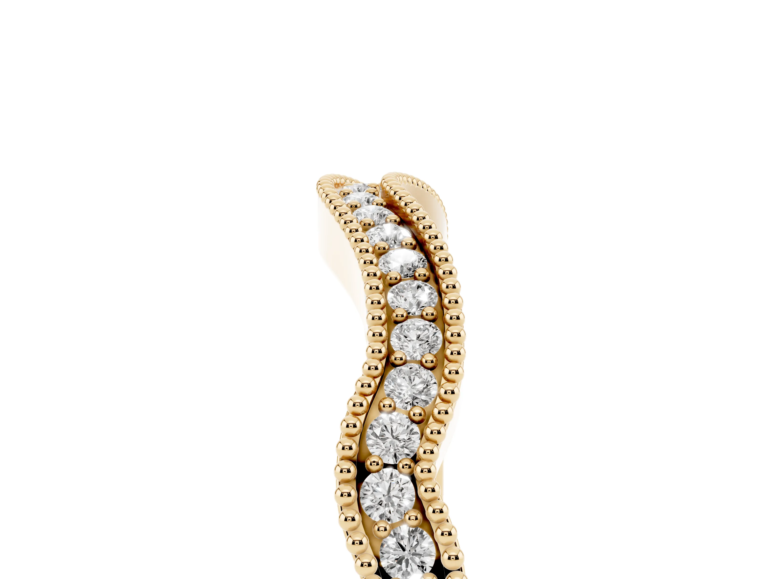Round Diamond Curved Pavé Band Set in Yellow gold with Milgrain Detailing