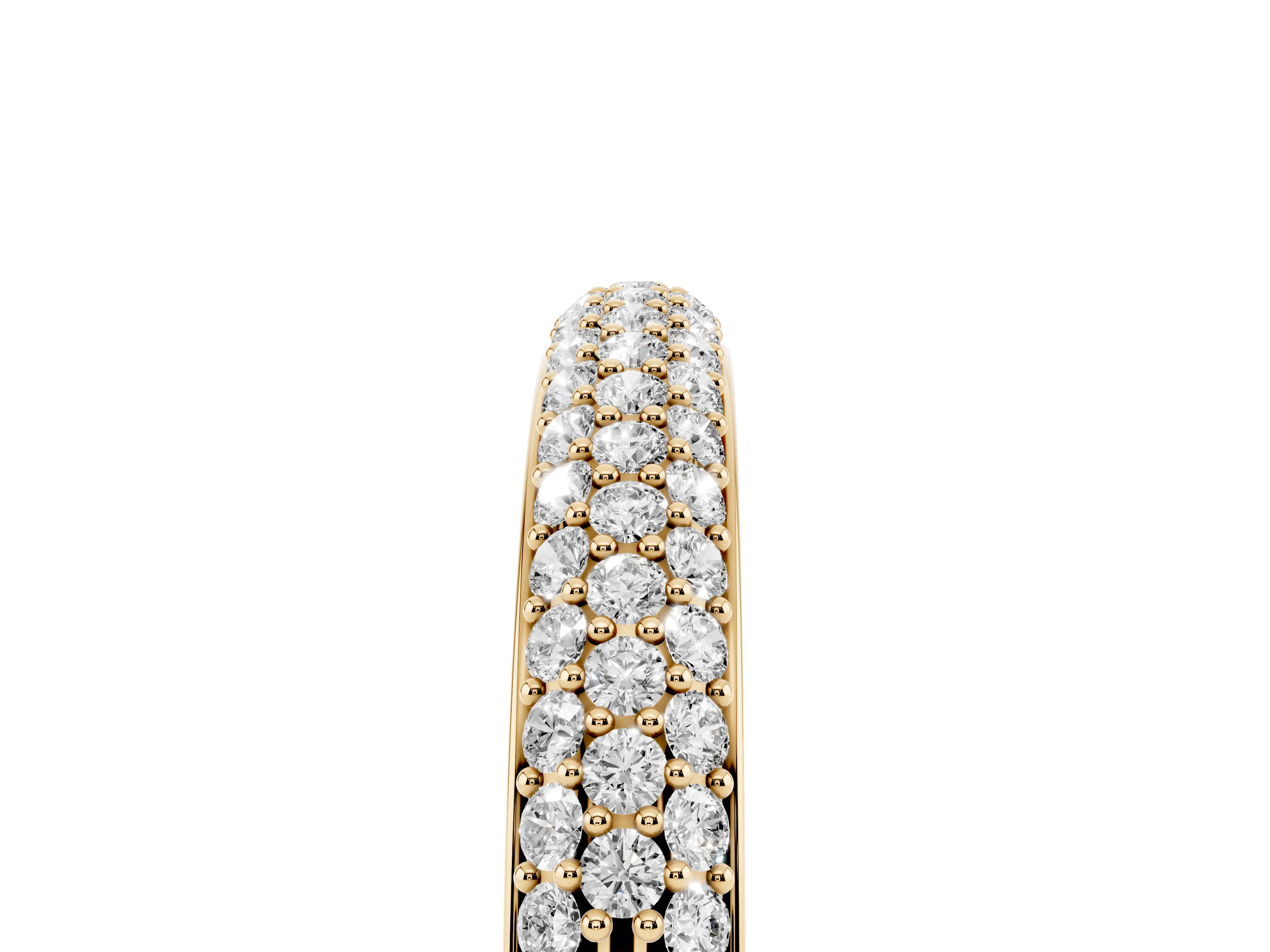 Round Diamond Three-Row Pavé Eternity Band Set in Yellow gold with Shared Prongs