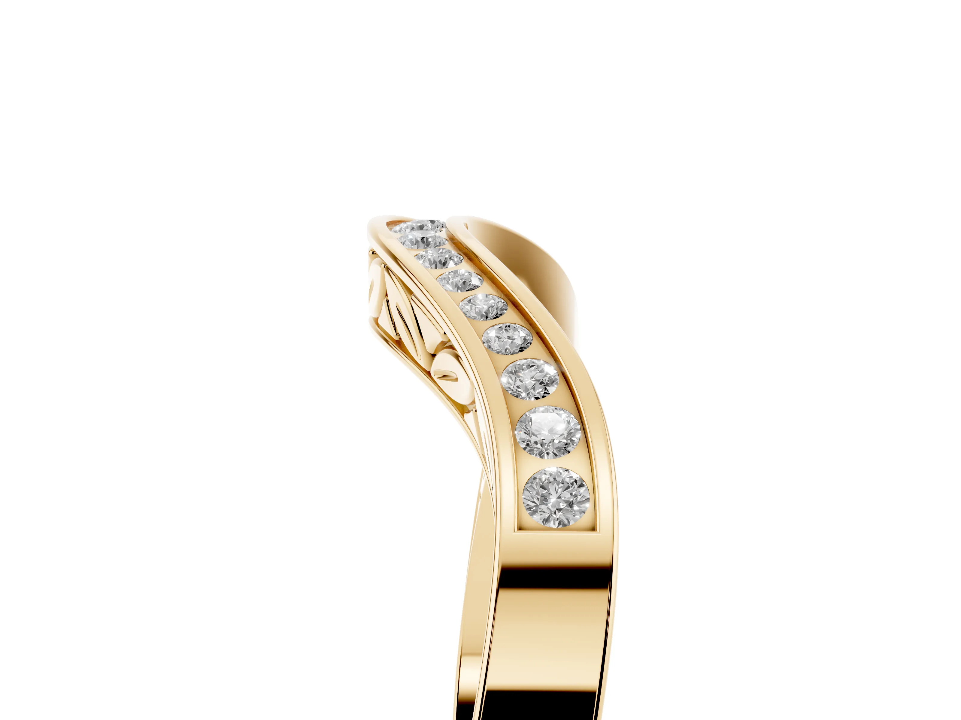 Round Diamond Wave Band Set in Yellow gold with Channel Setting