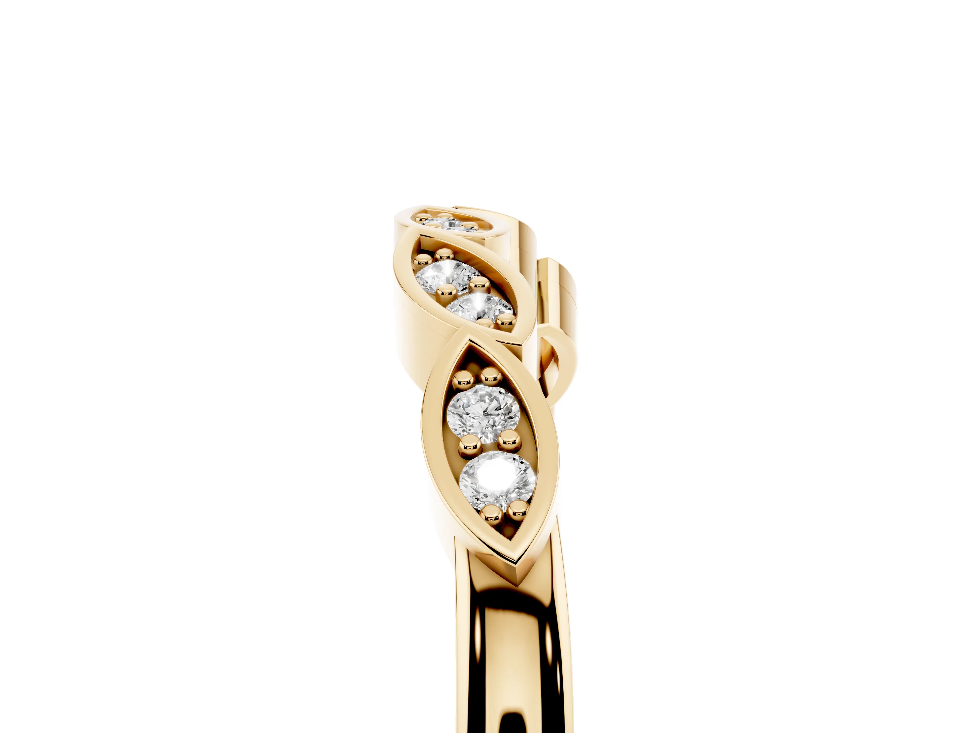 Marquise Diamond Leaf Eternity Band Set in Yellow gold with Bezel Setting