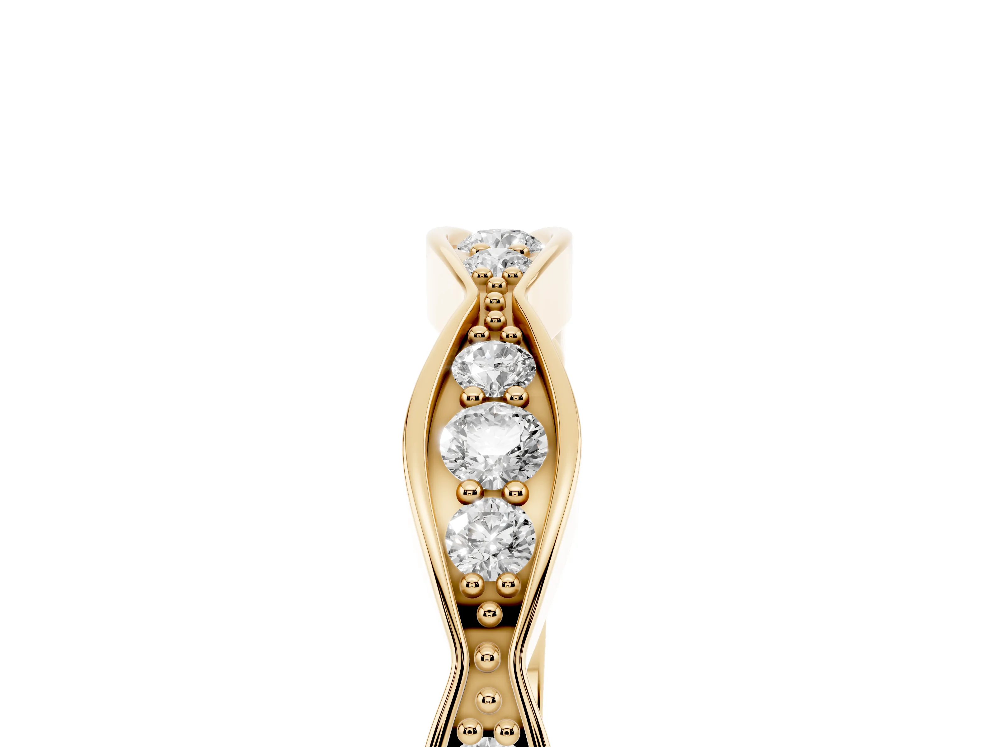 Round Diamond Scalloped Pavé Eternity Band Set in Yellow gold