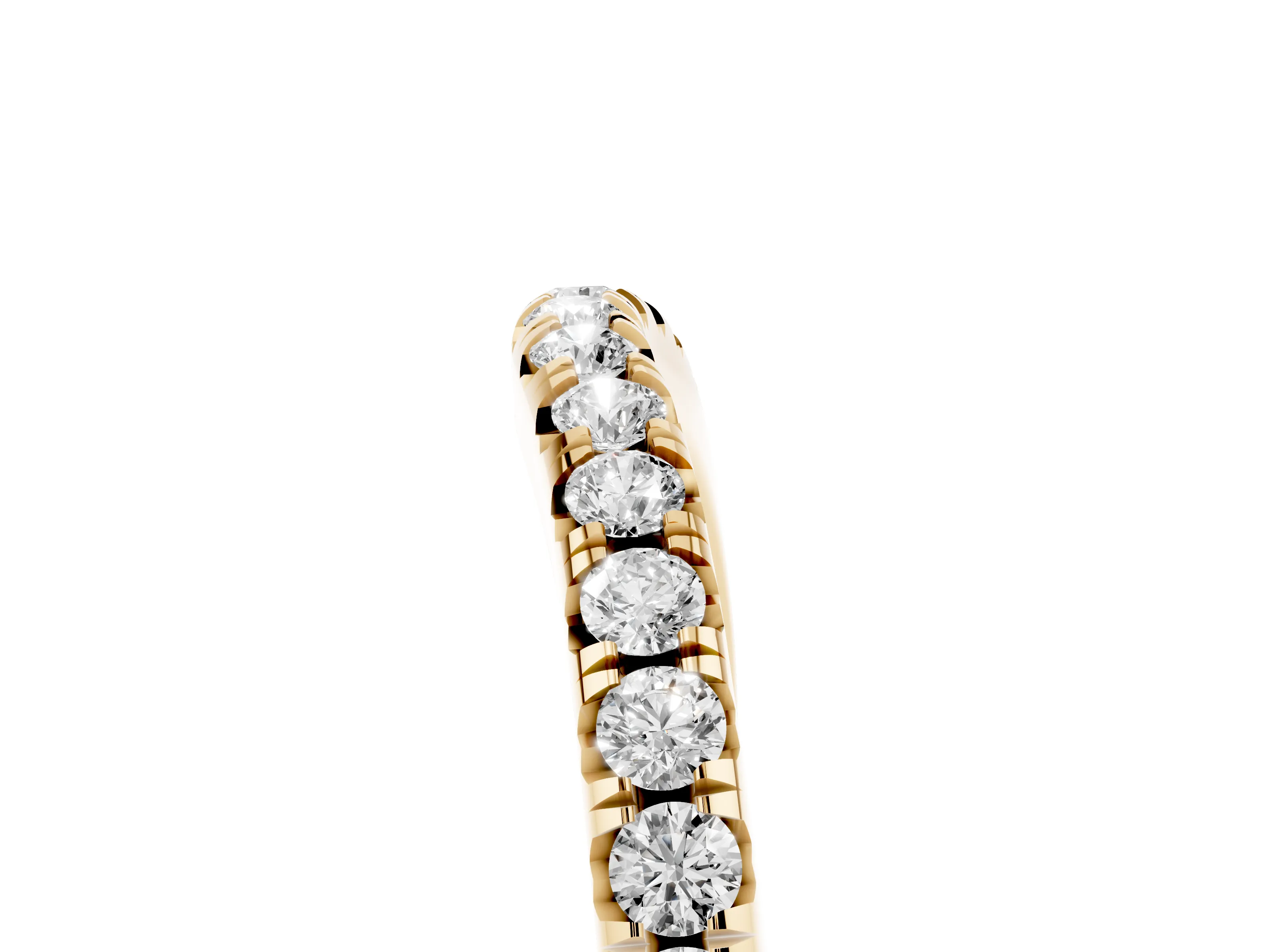 Round Diamond Curved Pavé Band Set in Yellow gold with Shared Prong Row