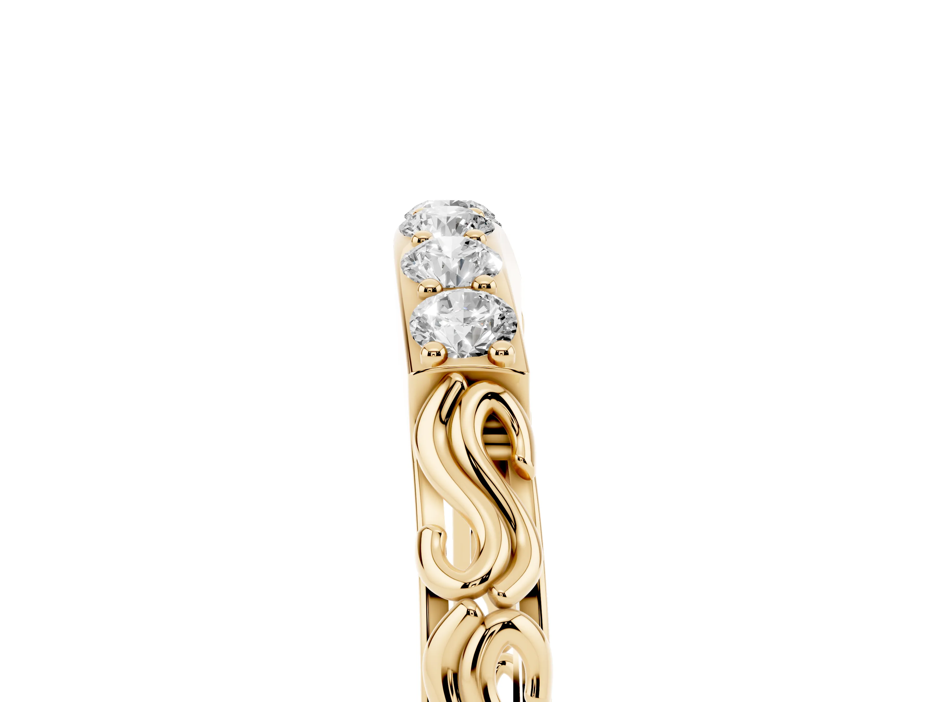 Round Diamond Bar Set Eternity Band Set in Yellow gold with Filigree Sides