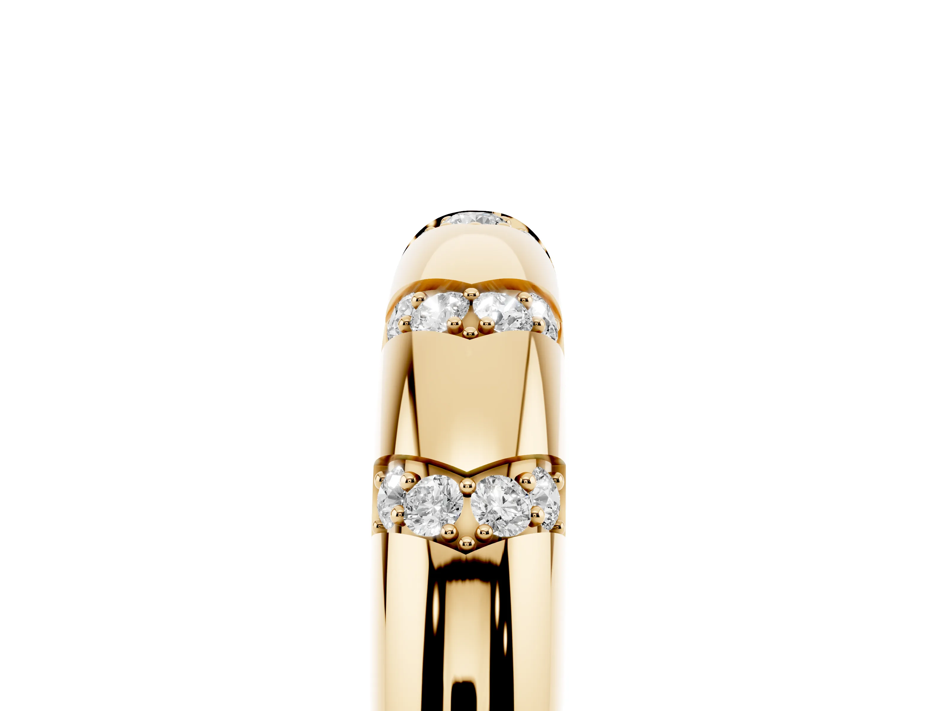 Round Diamond Curved Band Set in Yellow gold with Channel and Bezel Setting
