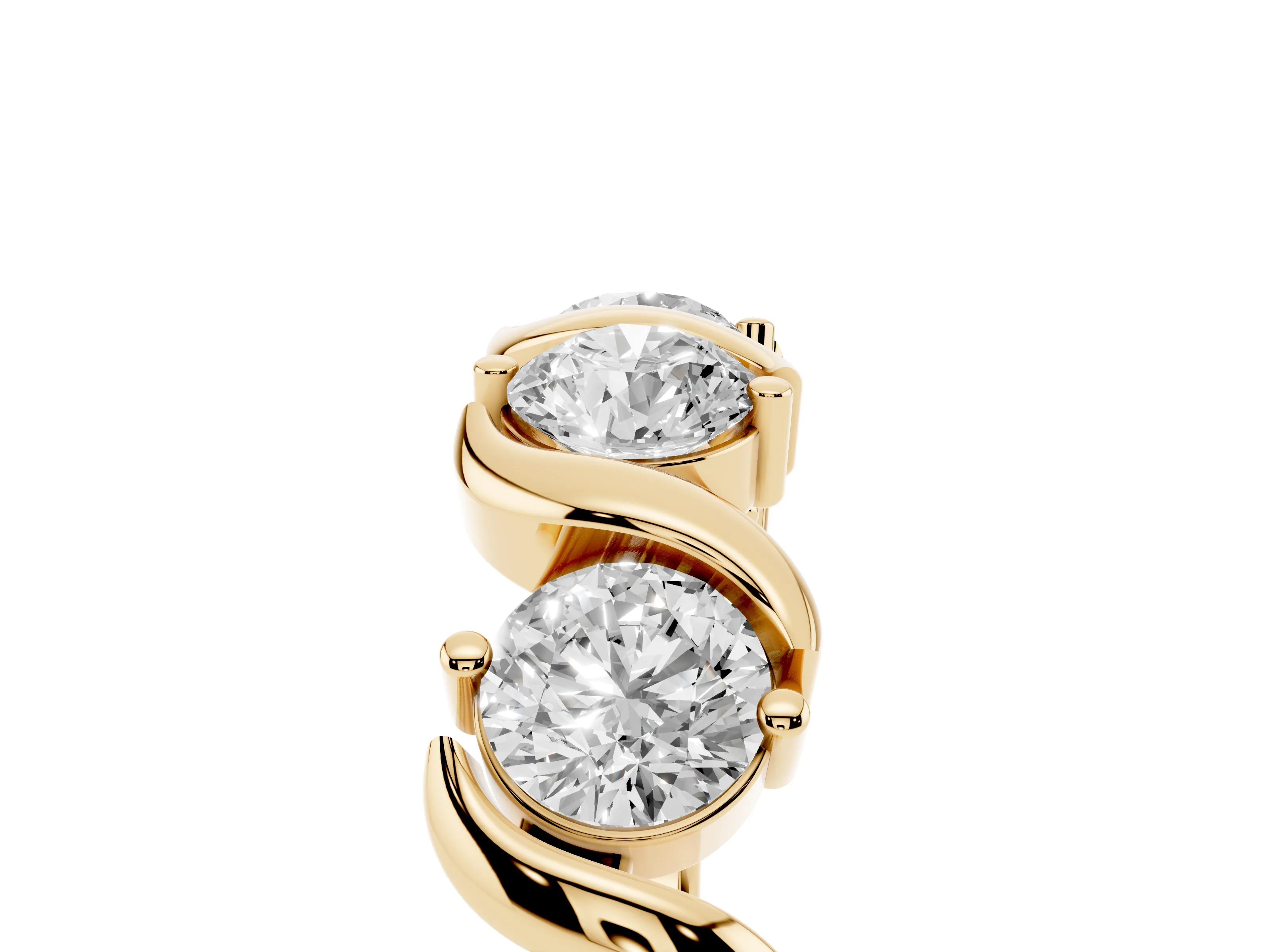Round Diamond Six-Stone Wave Band Set in Yellow gold with Shared Prong Setting