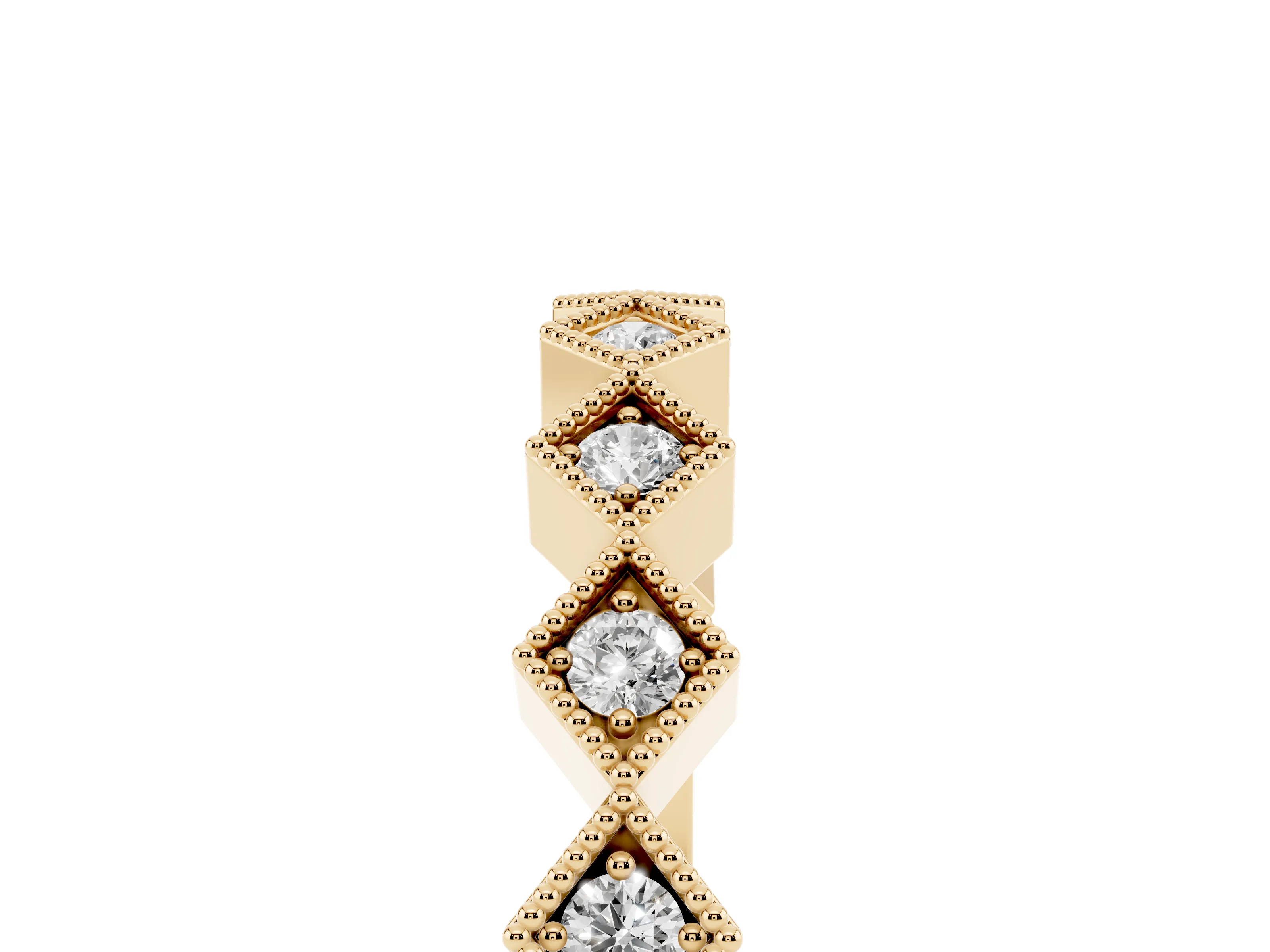 Round Cut Diamond Geometric Stackable Band Set in Yellow gold with Milgrain Bezel Setting