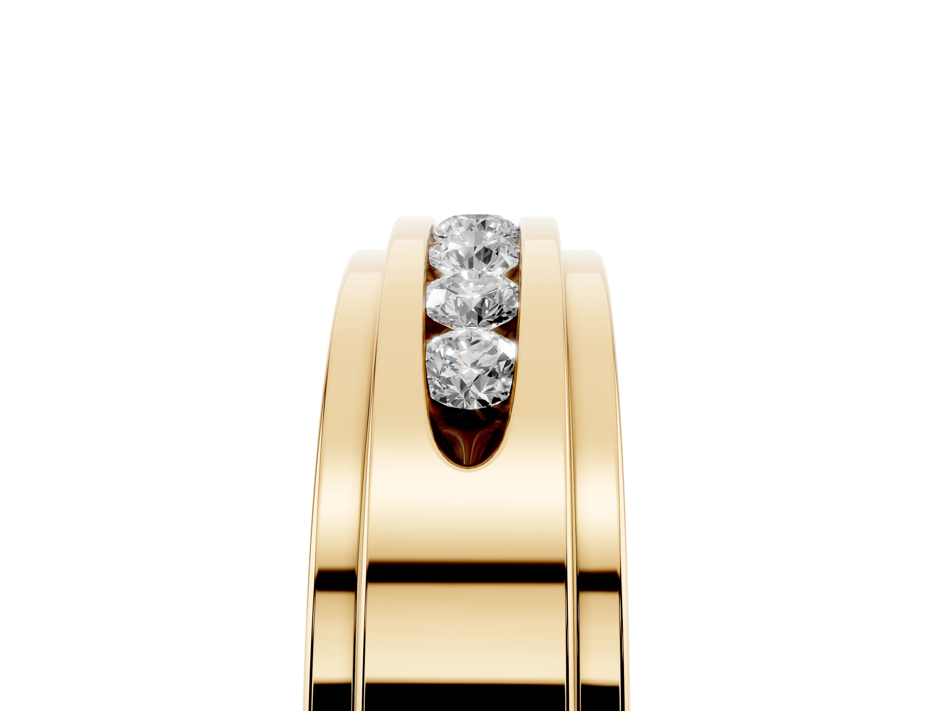Round Diamond Seven-Stone Channel Mens Band Set in Yellow gold with Recessed Setting