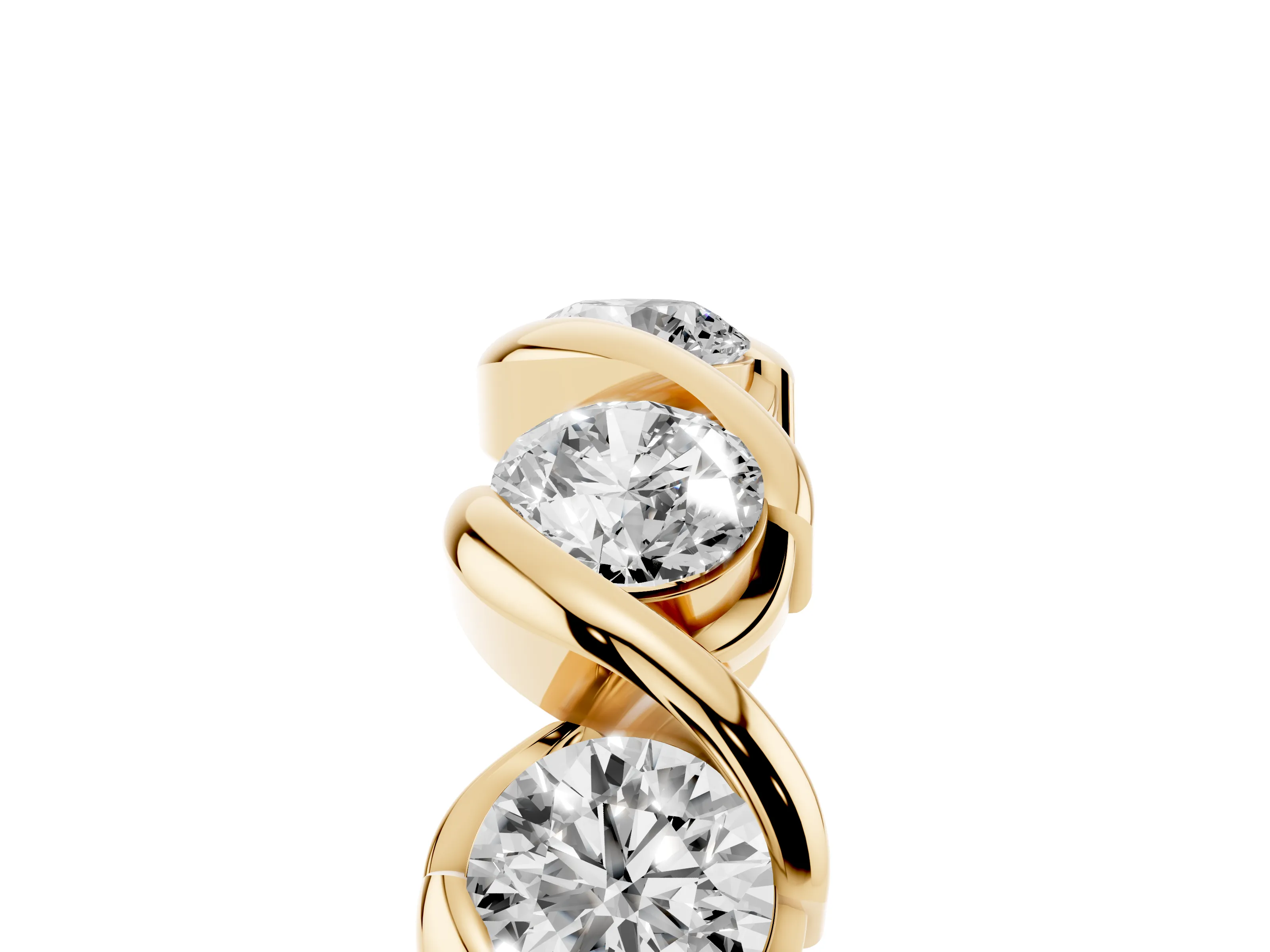 Round Diamond Flowing Wave Band Set in Yellow gold with Channel Walls and Shared Prongs