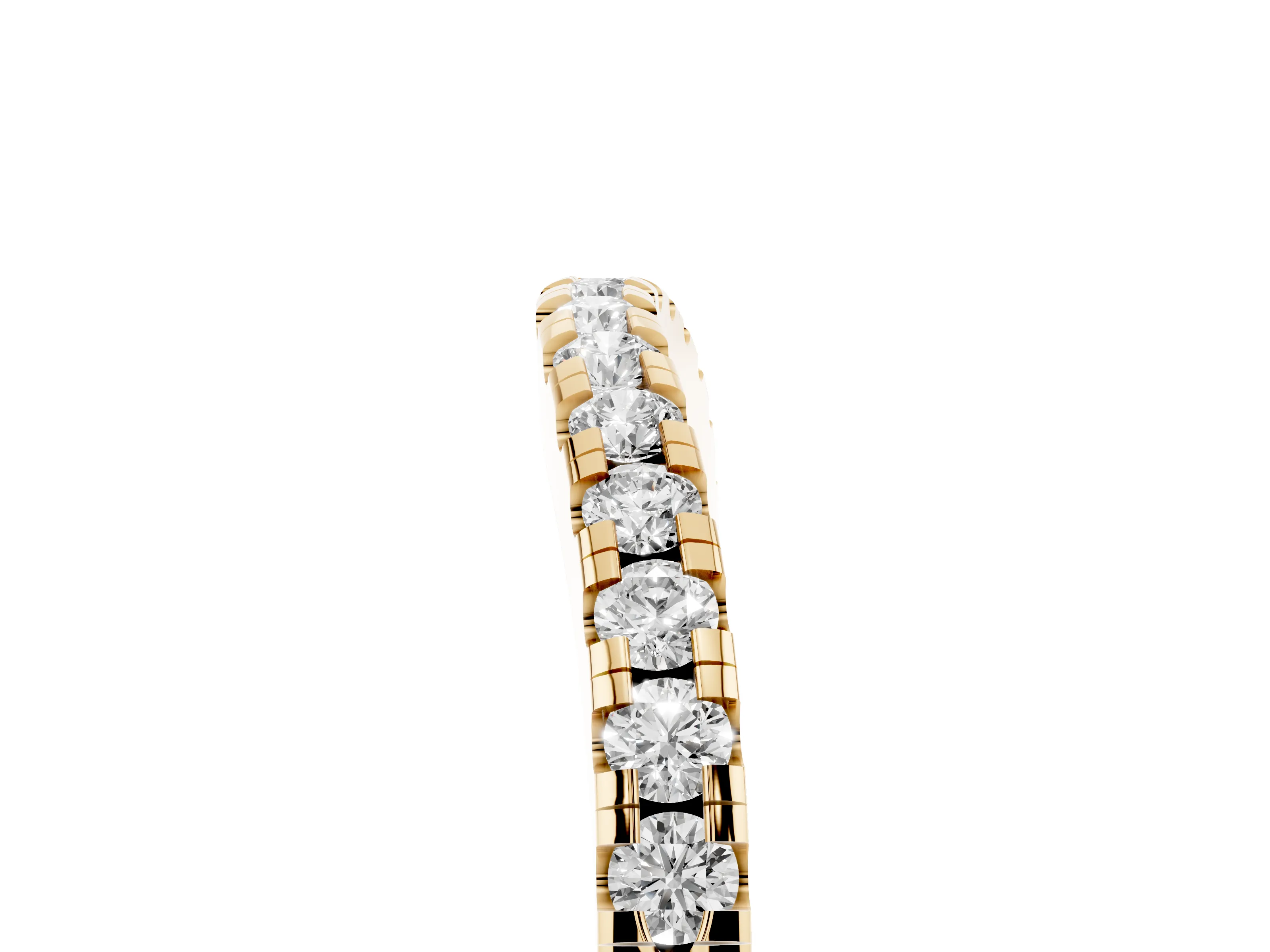 Round Diamond Curved Band Set in Yellow gold with Pavé Shared Prong Row