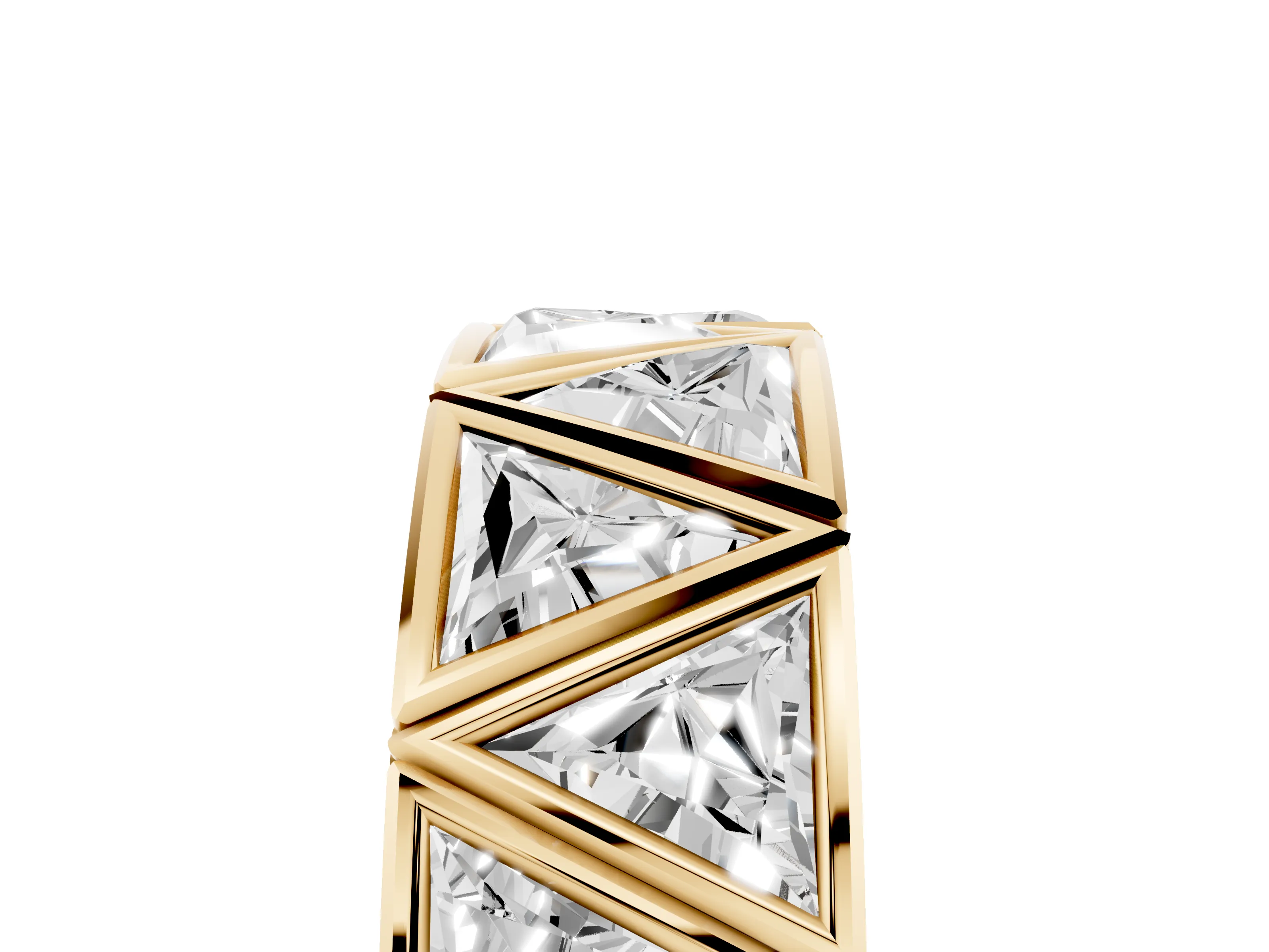 Triangle Diamond Geometric Mens Band Set in Yellow gold with Framed Sections
