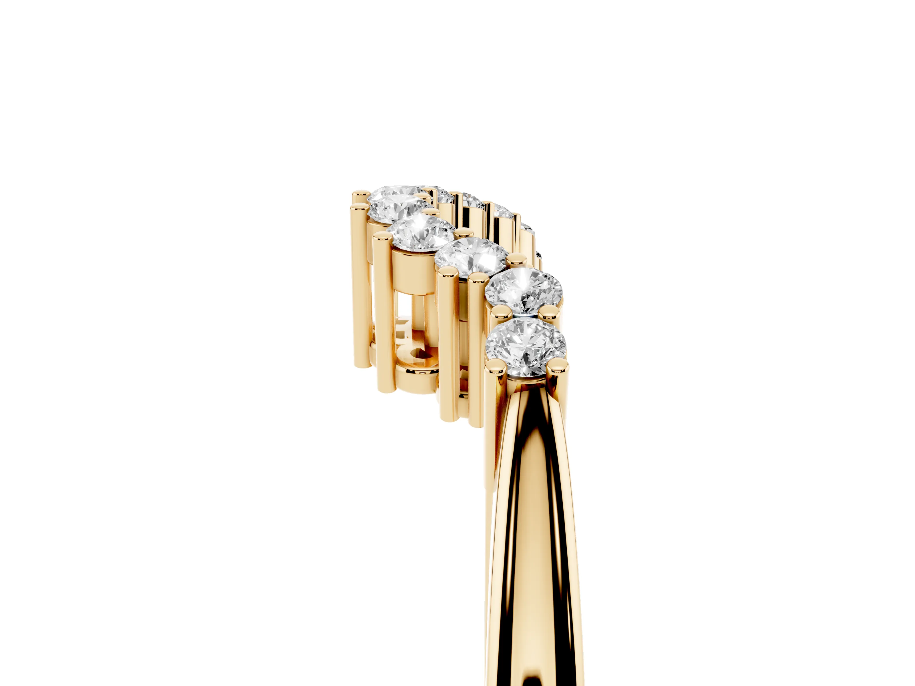 Round Diamond V-Shaped Band Set in Yellow gold with Prong-Set Row