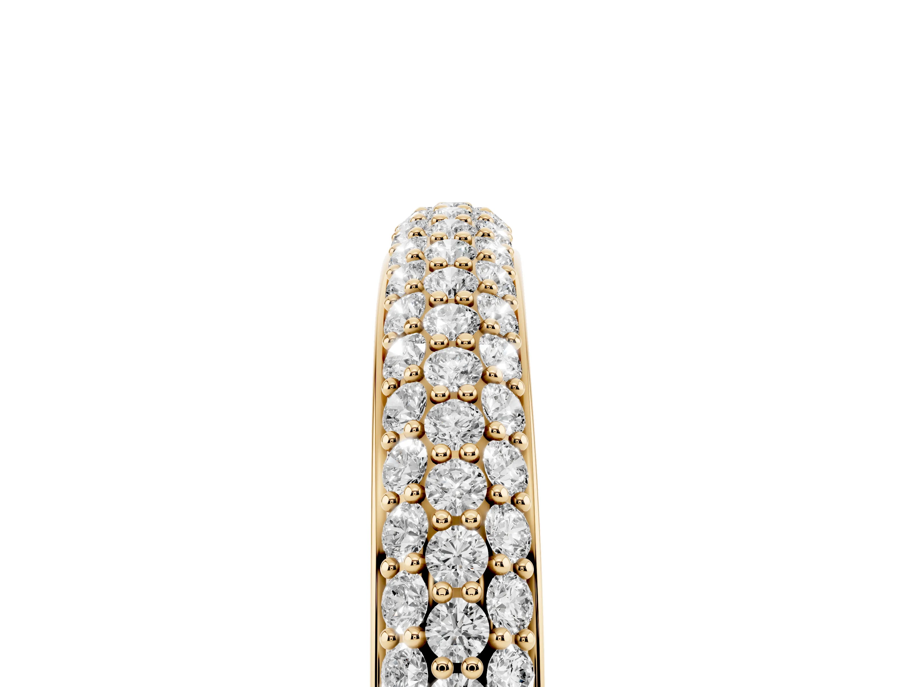 Round Diamond Three-Row Pavé Eternity Band Set in Yellow gold with Shared Prong Setting