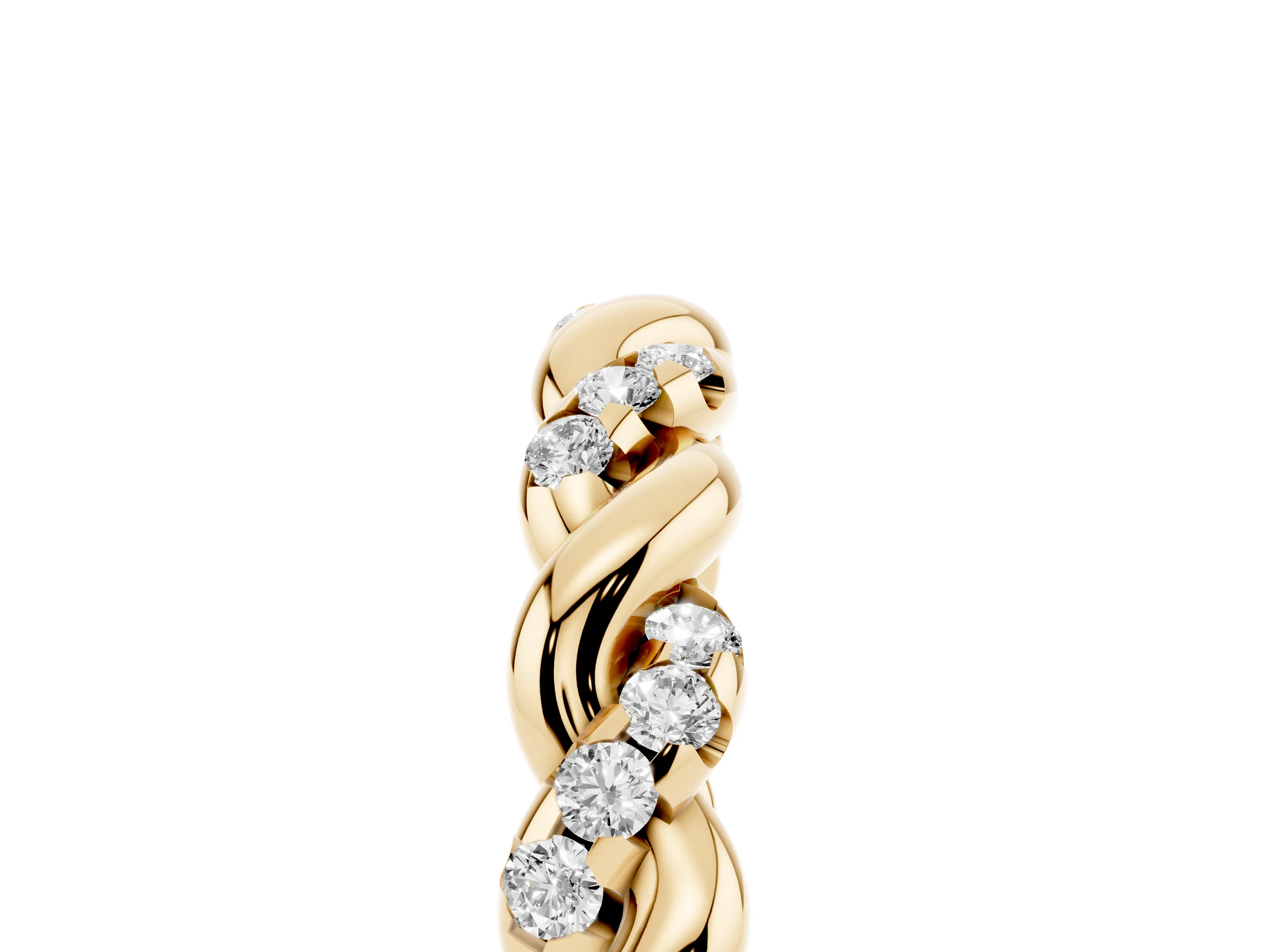 Round Diamond Twisted Eternity Band Set in Yellow gold with Pavé Accents