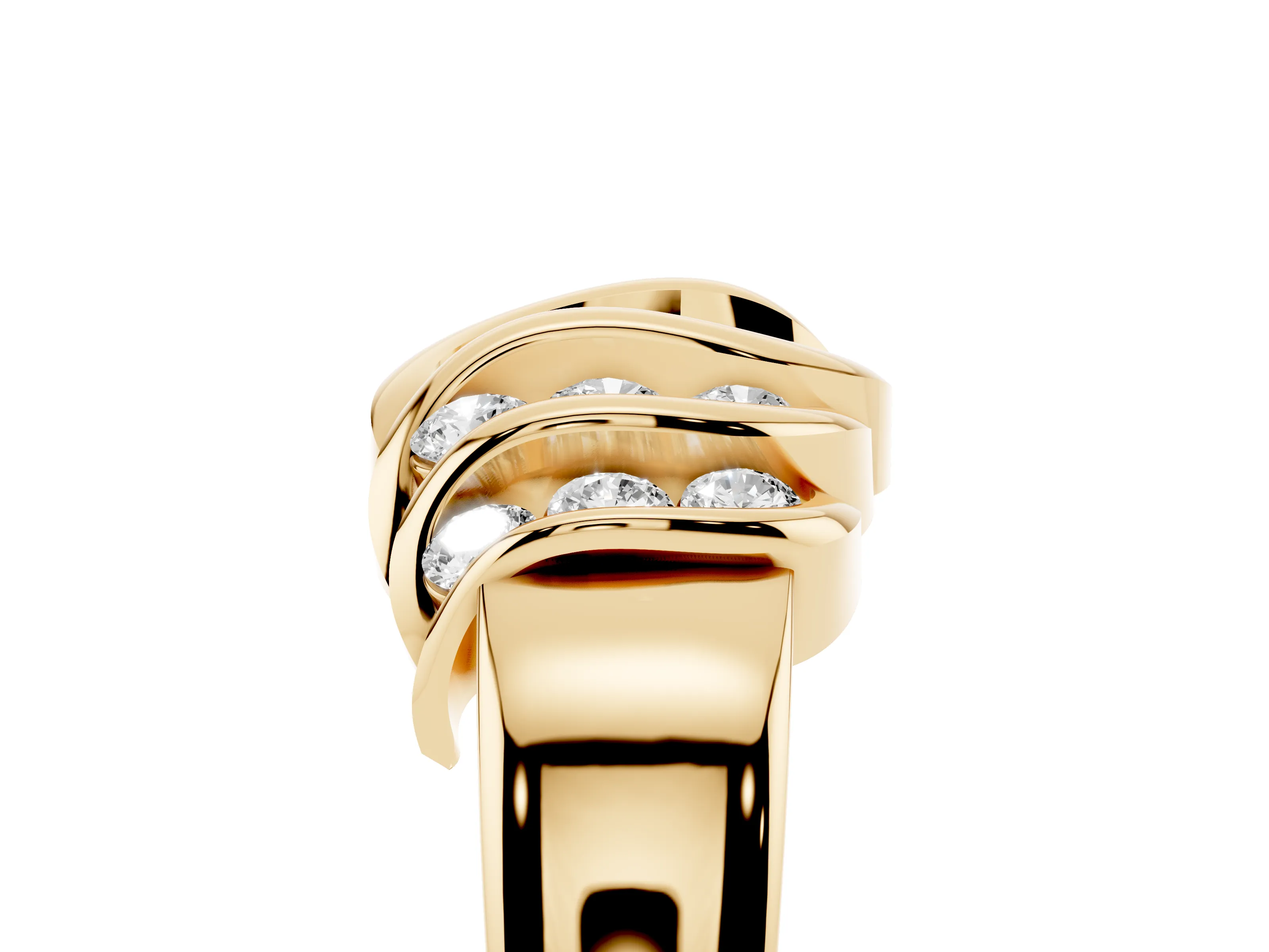 Round Diamond Multi-Row Crossover Band Set in Yellow gold with Polished Curves