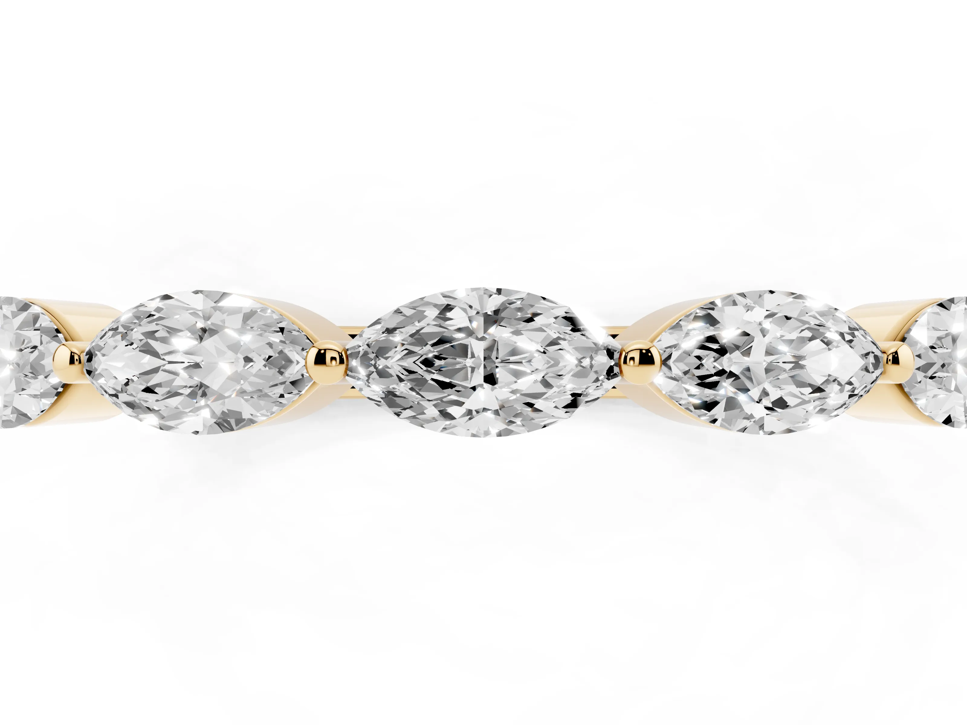 Marquise Diamond Half Eternity Band Set in Yellow gold with Prong Setting