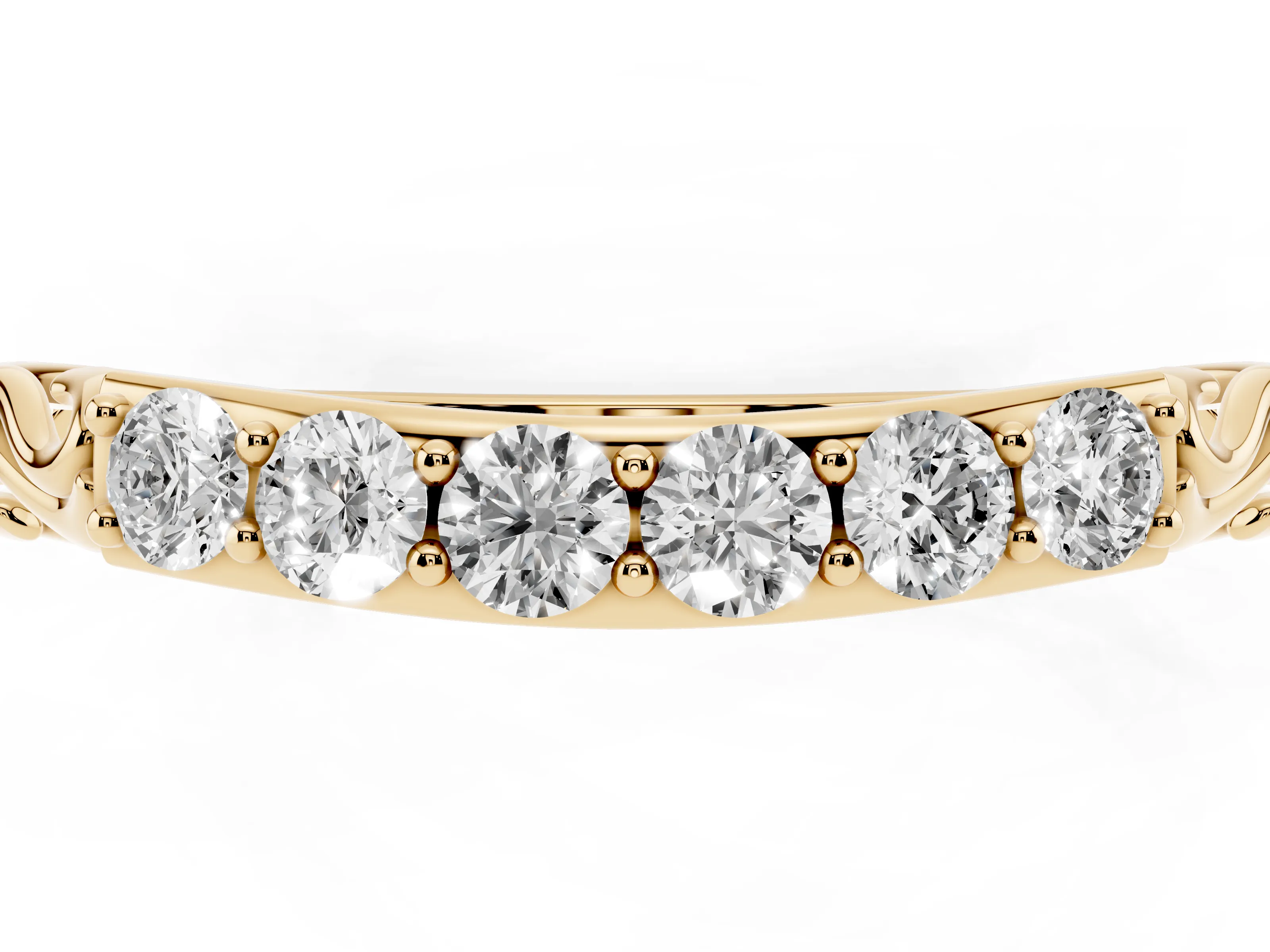 Round Diamond Bar Set Eternity Band Set in Yellow gold with Filigree Sides