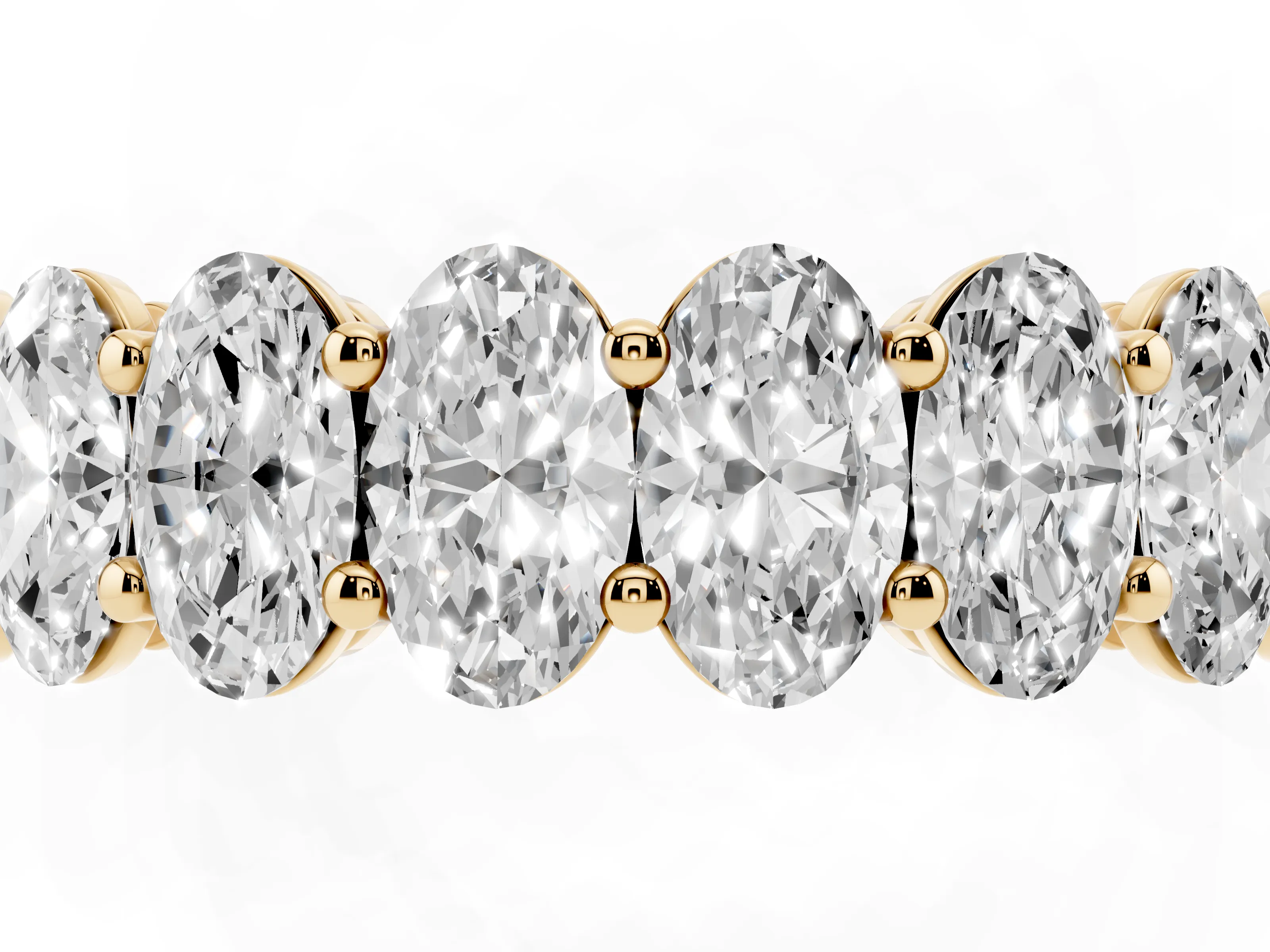 Oval Diamond Eternity Band Set in Yellow gold with Prong Setting