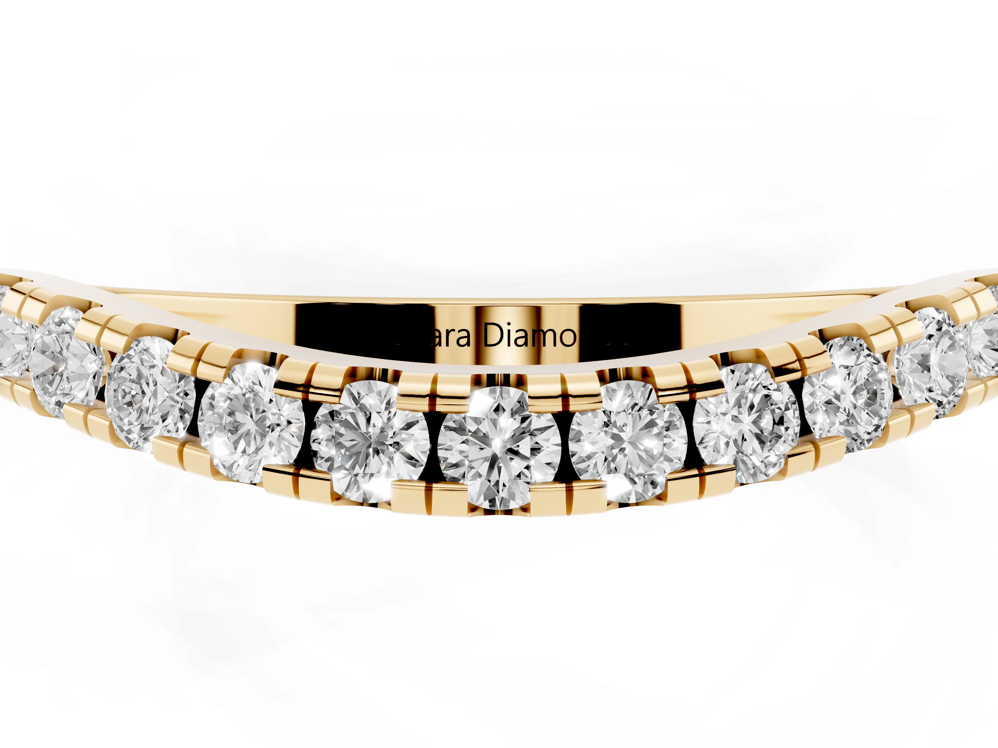 Round Diamond Classic Half Eternity Band Set in Yellow gold with Pavé Shared Prongs