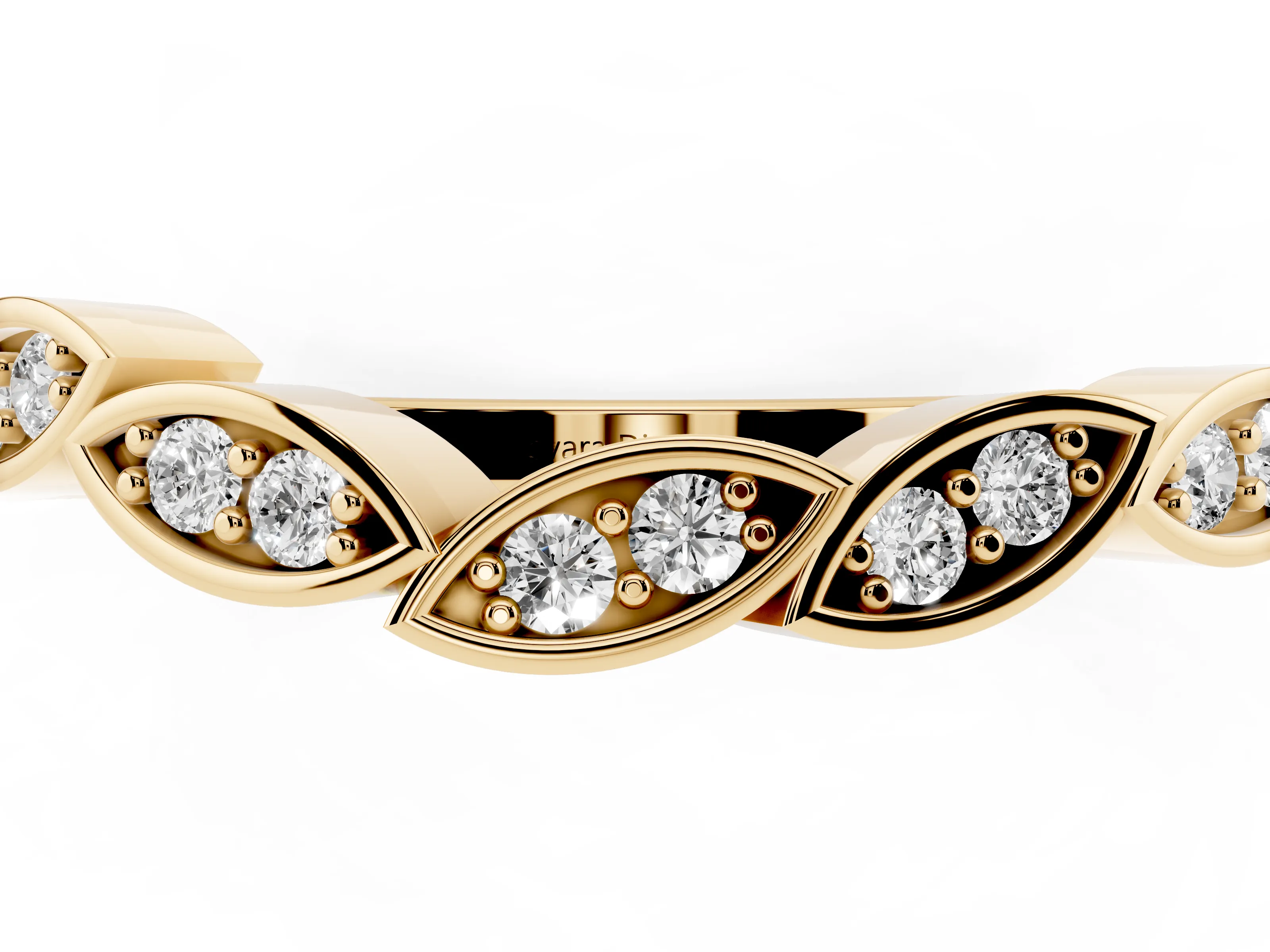 Marquise Diamond Leaf Eternity Band Set in Yellow gold with Bezel Setting