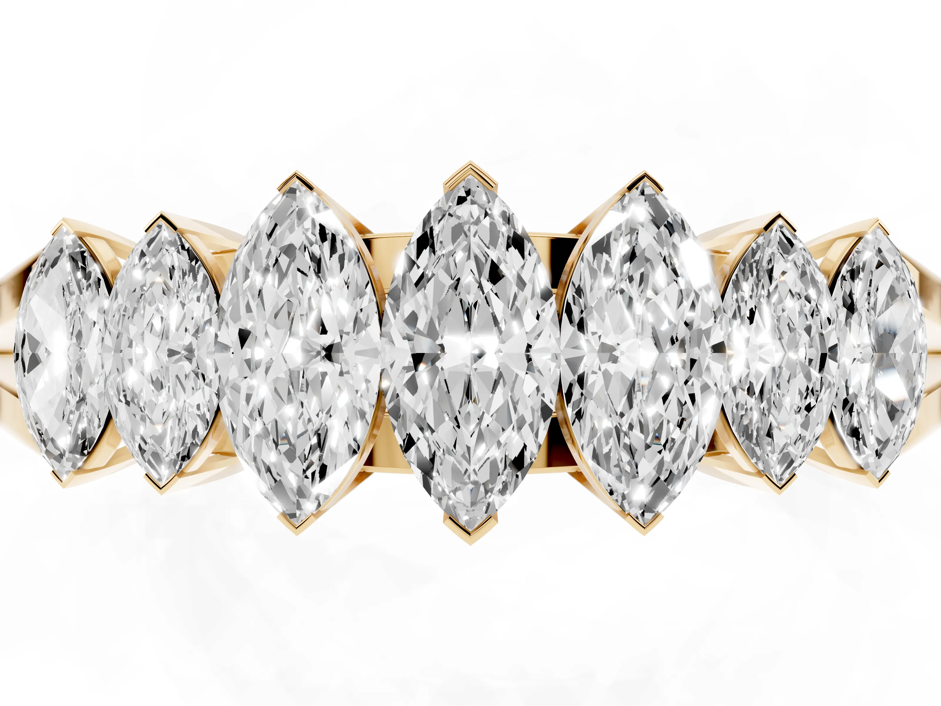 Marquise Diamond Half Eternity Band Set in Yellow gold with Seven Prong-Set Stones