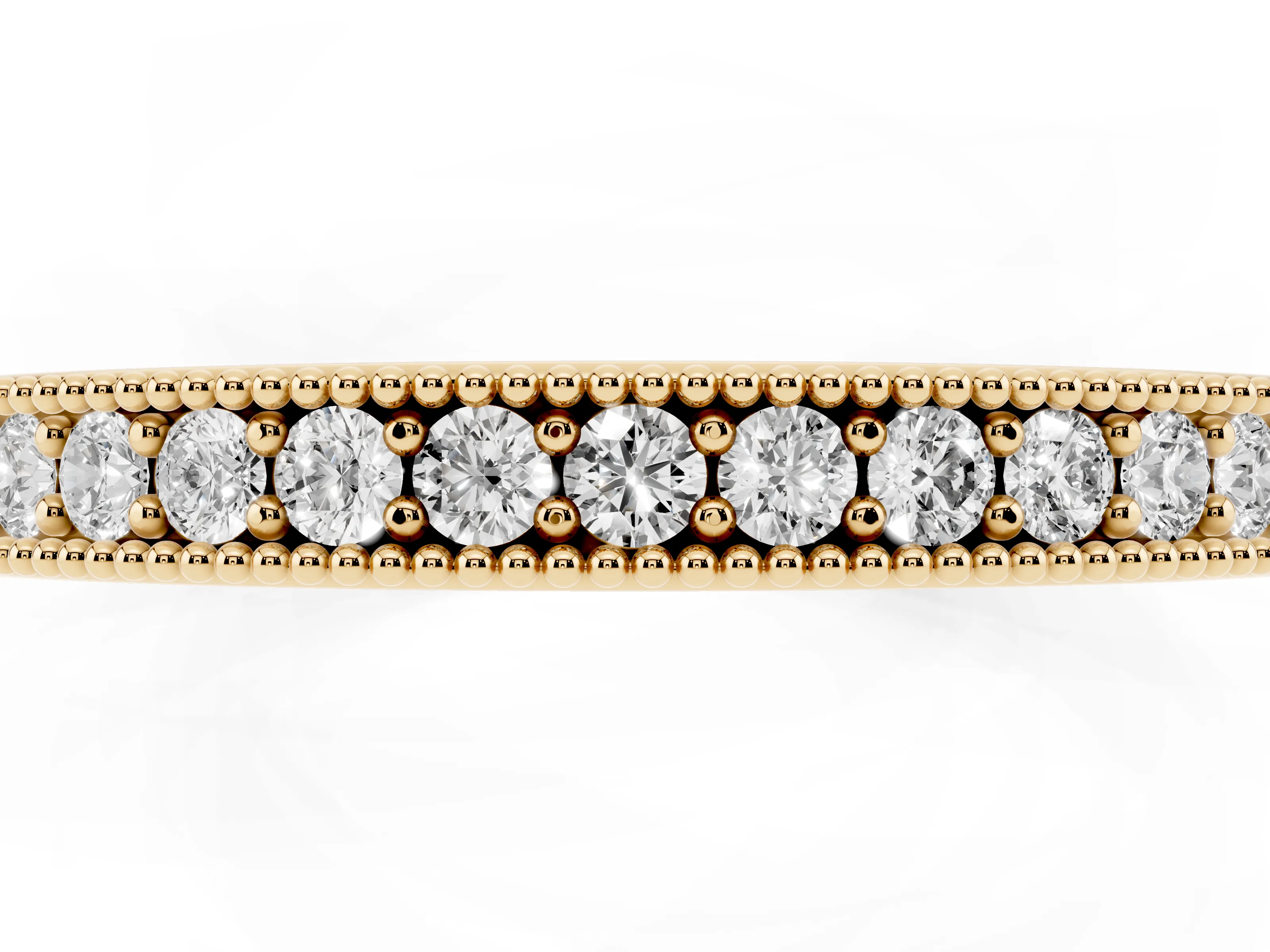 Round Diamond Pavé Eternity Band Set in Yellow gold with Milgrain Edge Trim