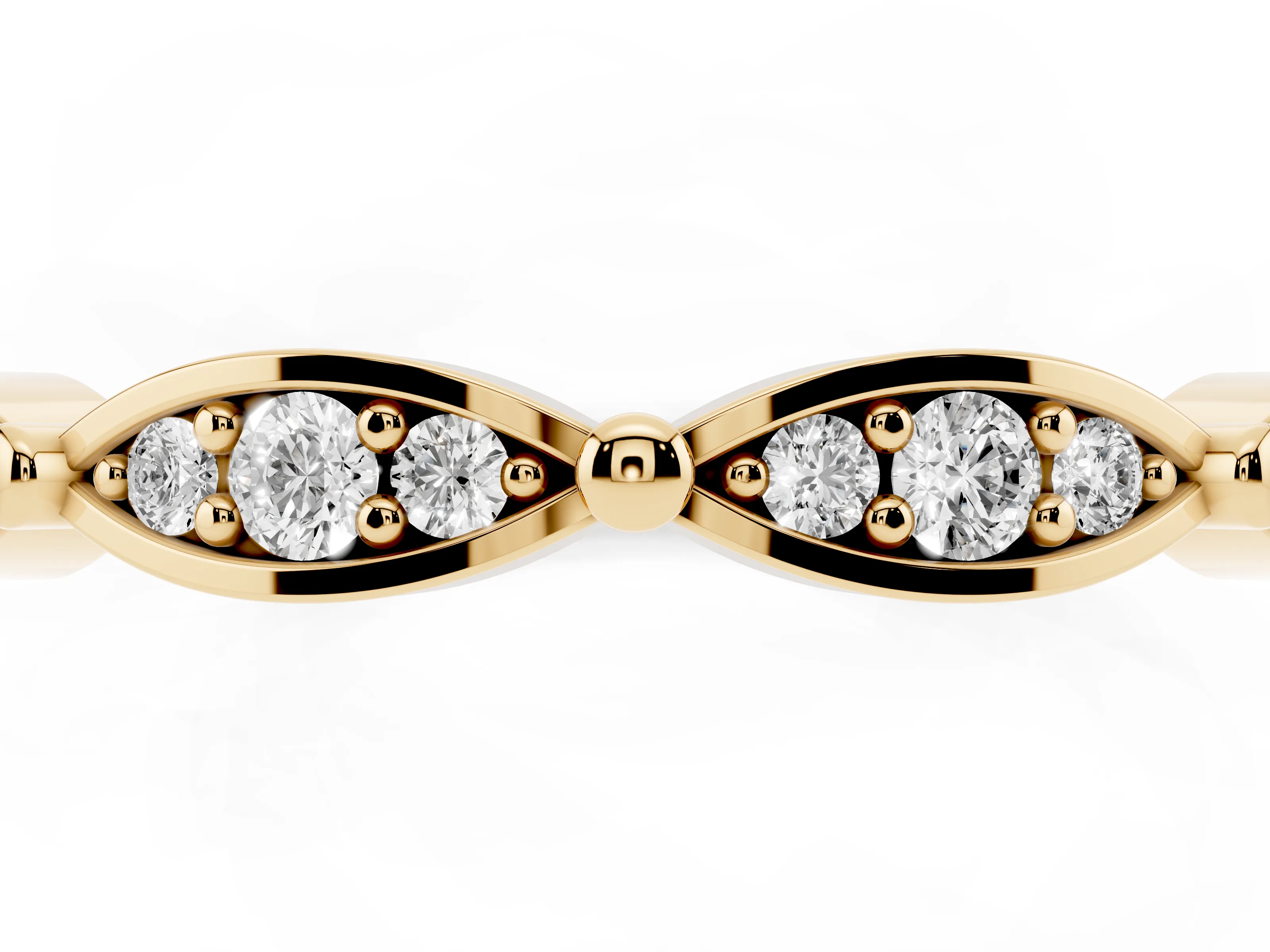 Marquise Section Diamond Eternity Band Set in Yellow gold with Pavé Bezel Setting