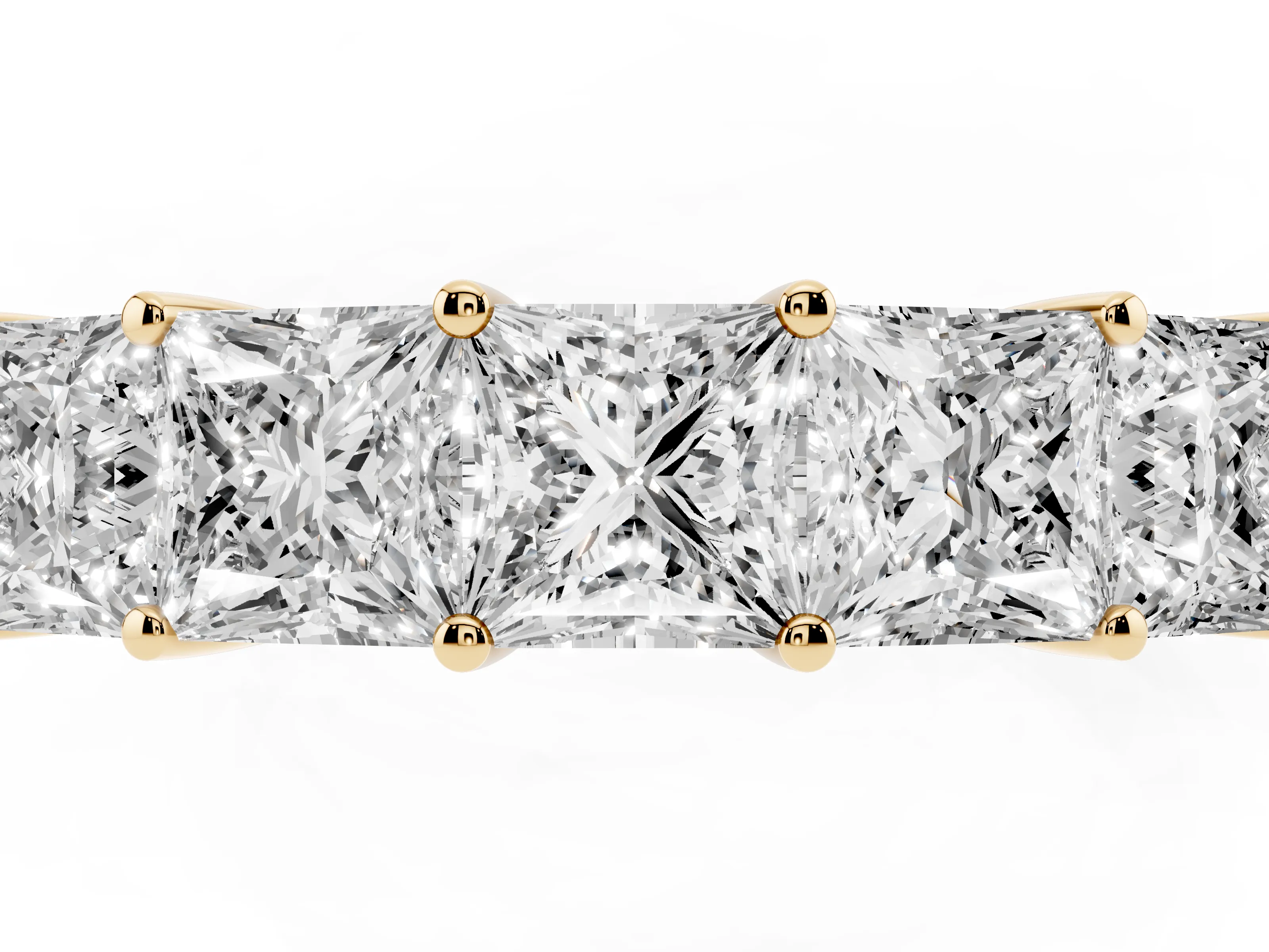 Princess Cut Diamond Five-Stone Band Set in Yellow gold with Prong Setting