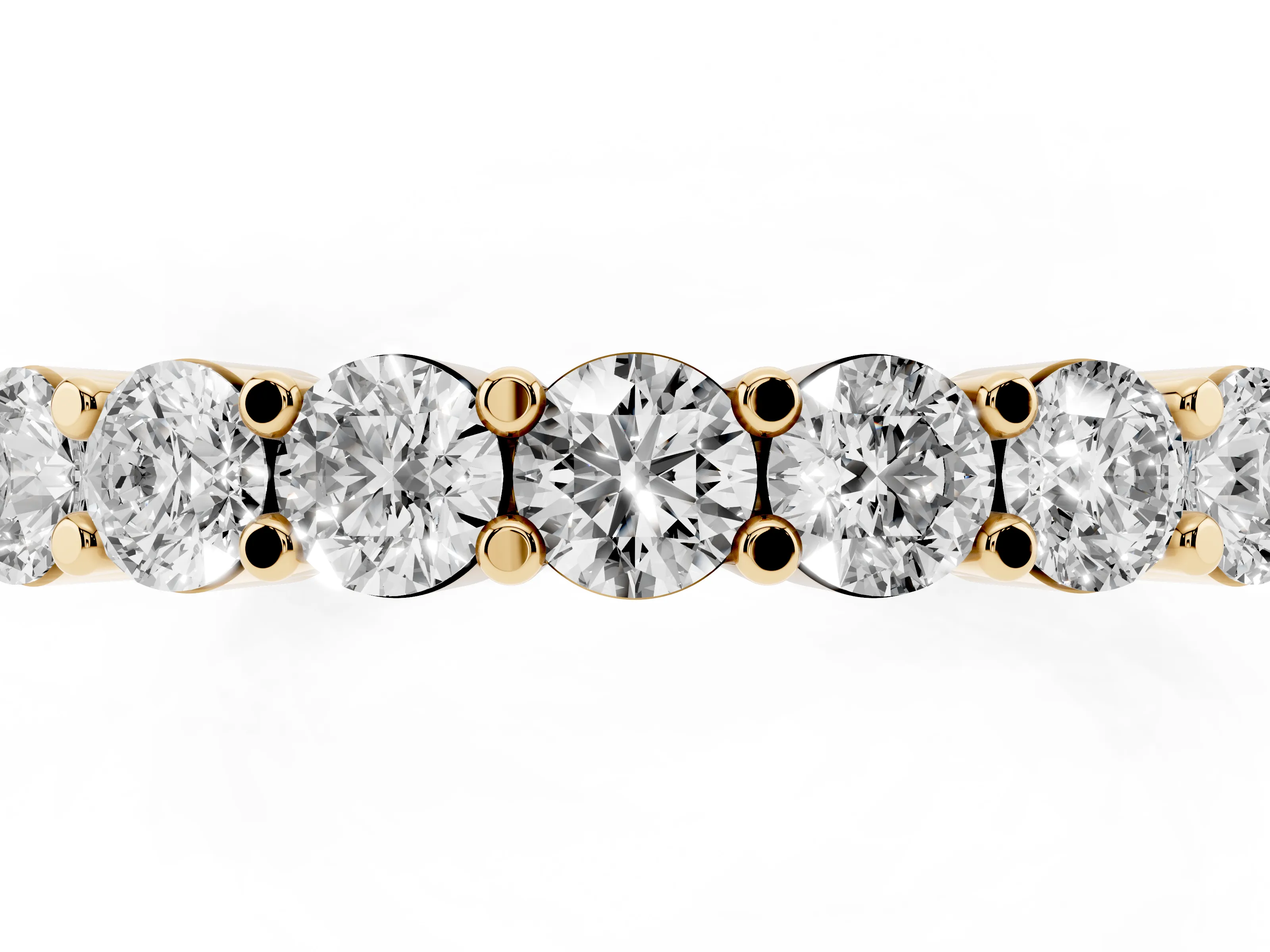 Round Diamond Continuous Row Half Eternity Band Set in Yellow gold with Prong Setting