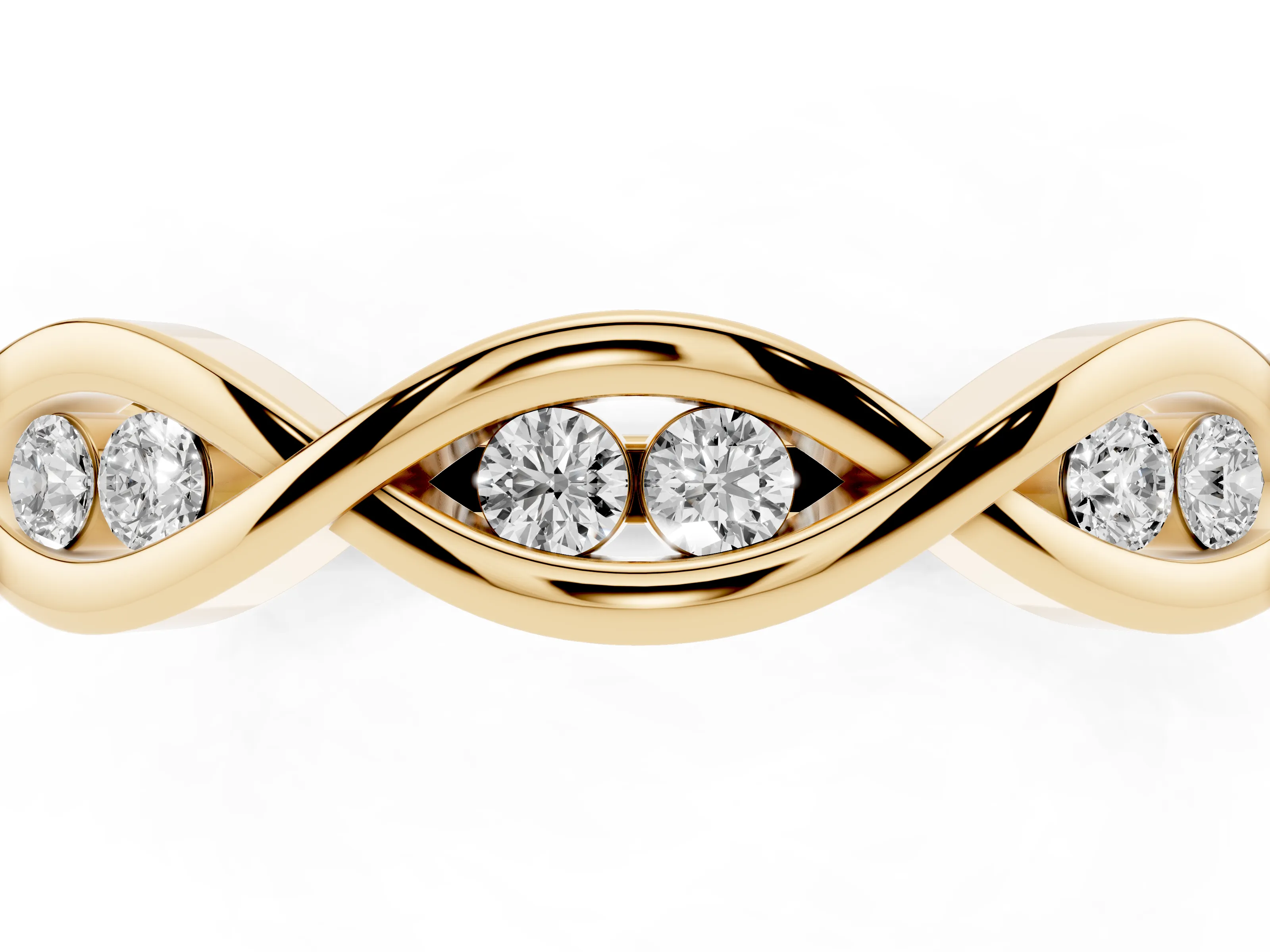 Round Diamond Twist Eternity Band Set in Yellow gold with Bezel Setting