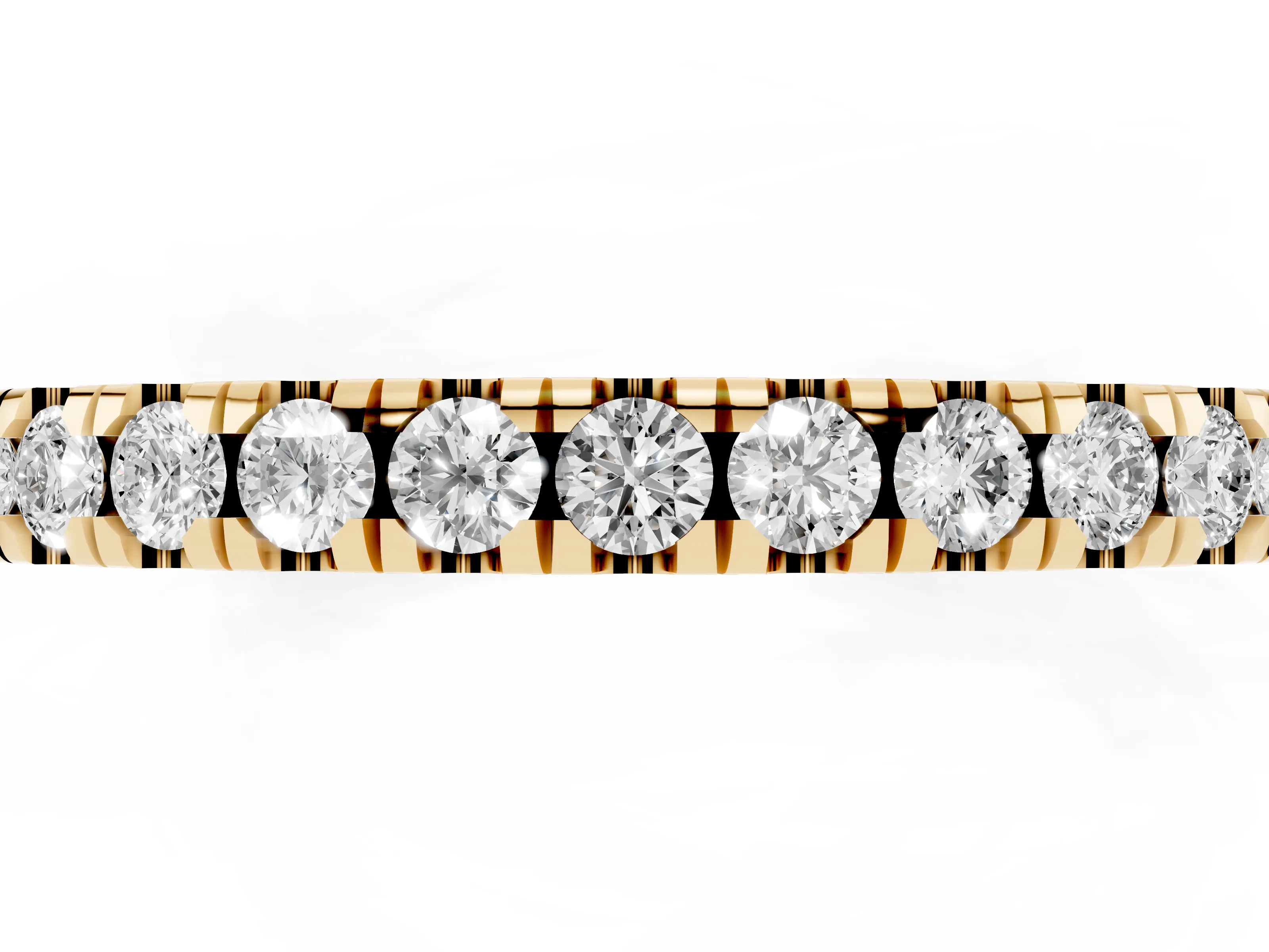 Round Diamond Eternity Band Set in Yellow gold with Pavé-Set Row