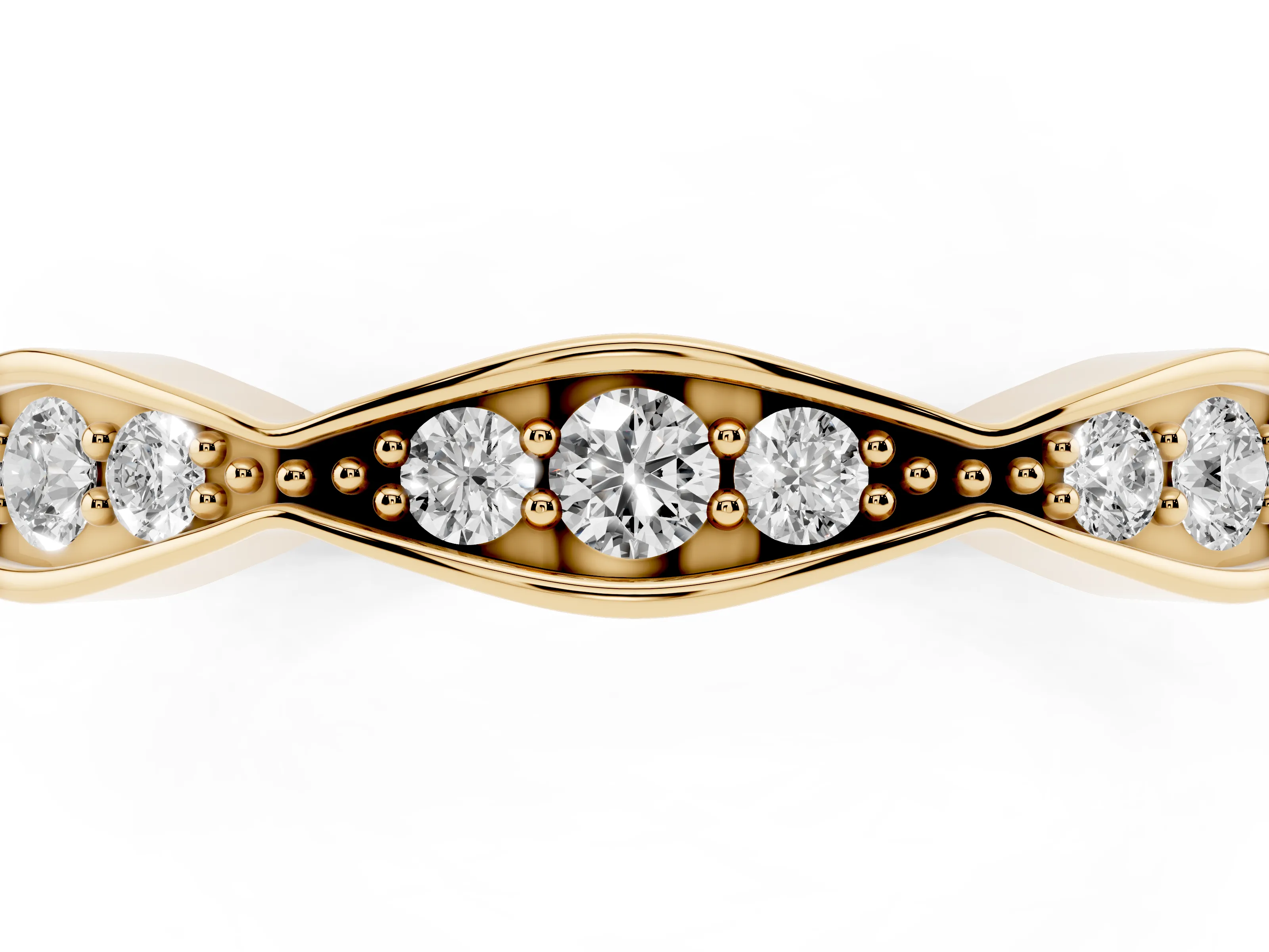 Round Diamond Scalloped Pavé Eternity Band Set in Yellow gold