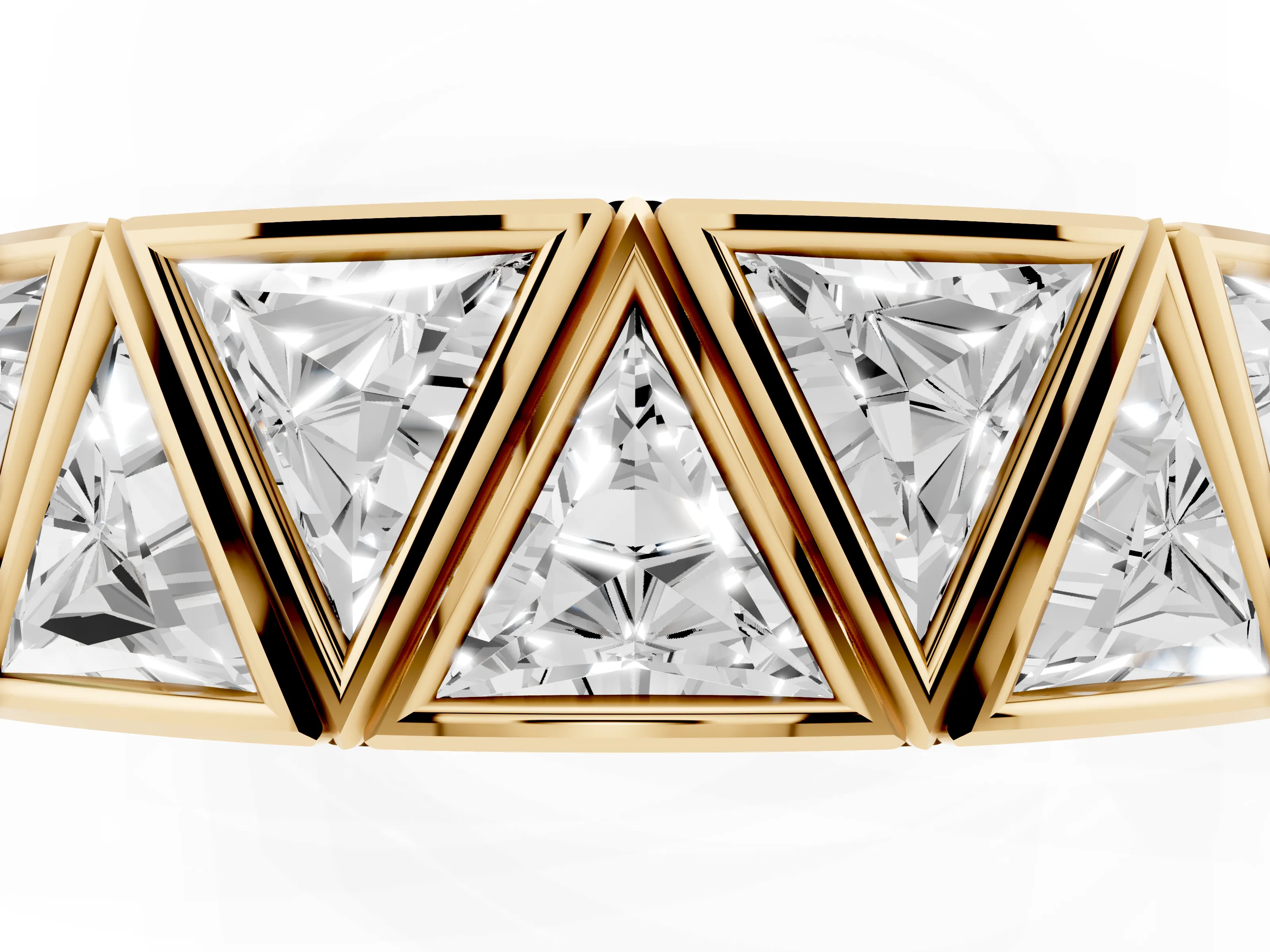 Triangle Diamond Geometric Mens Band Set in Yellow gold with Framed Sections