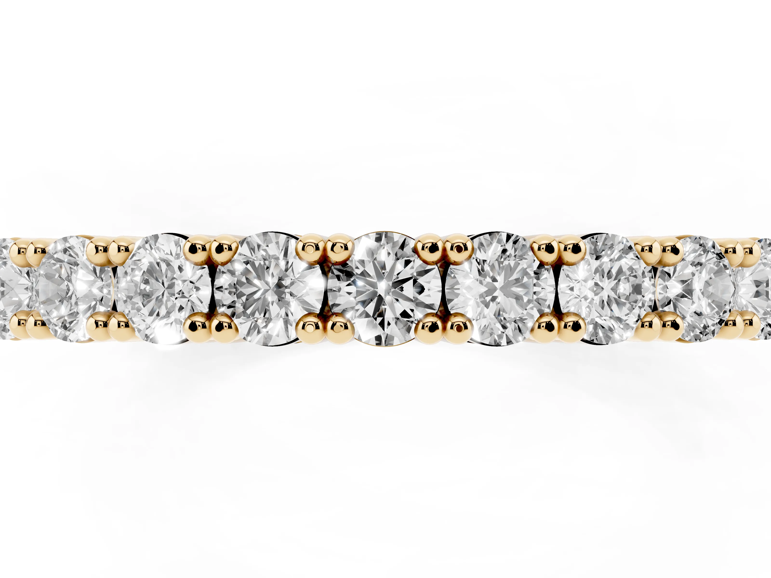 Round Diamond Half Eternity Band Set in Yellow gold with Shared Prongs