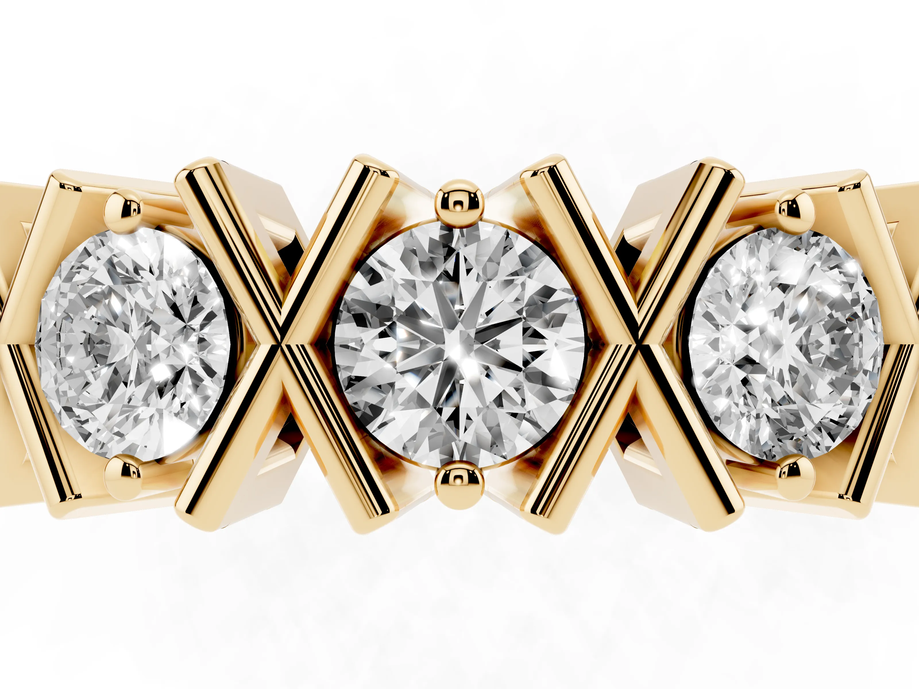 Round Diamond Channel Band Set in Yellow gold with X-Prong Detail
