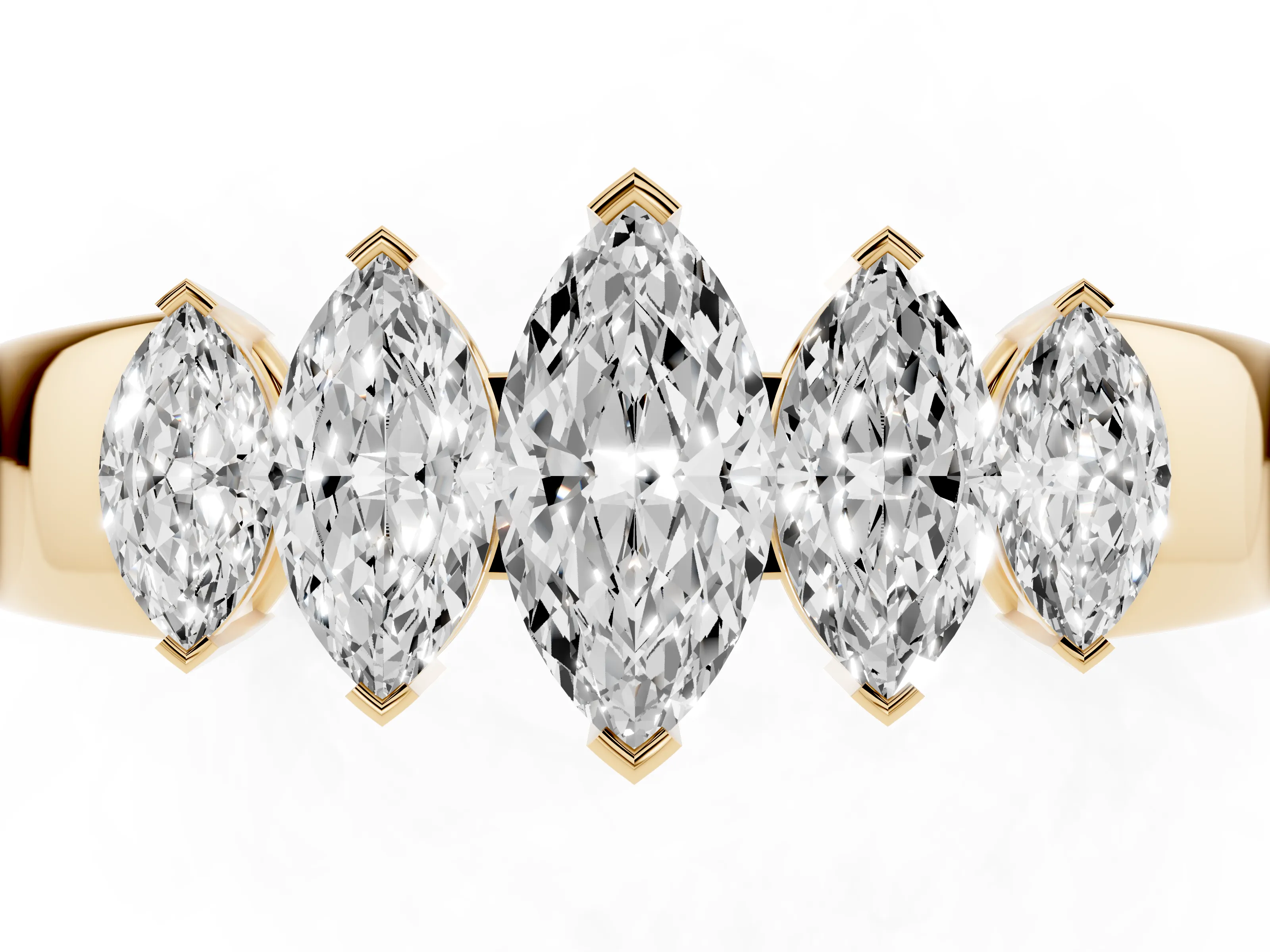Marquise Diamond Five-Stone Band Set in Yellow gold with Bar Setting