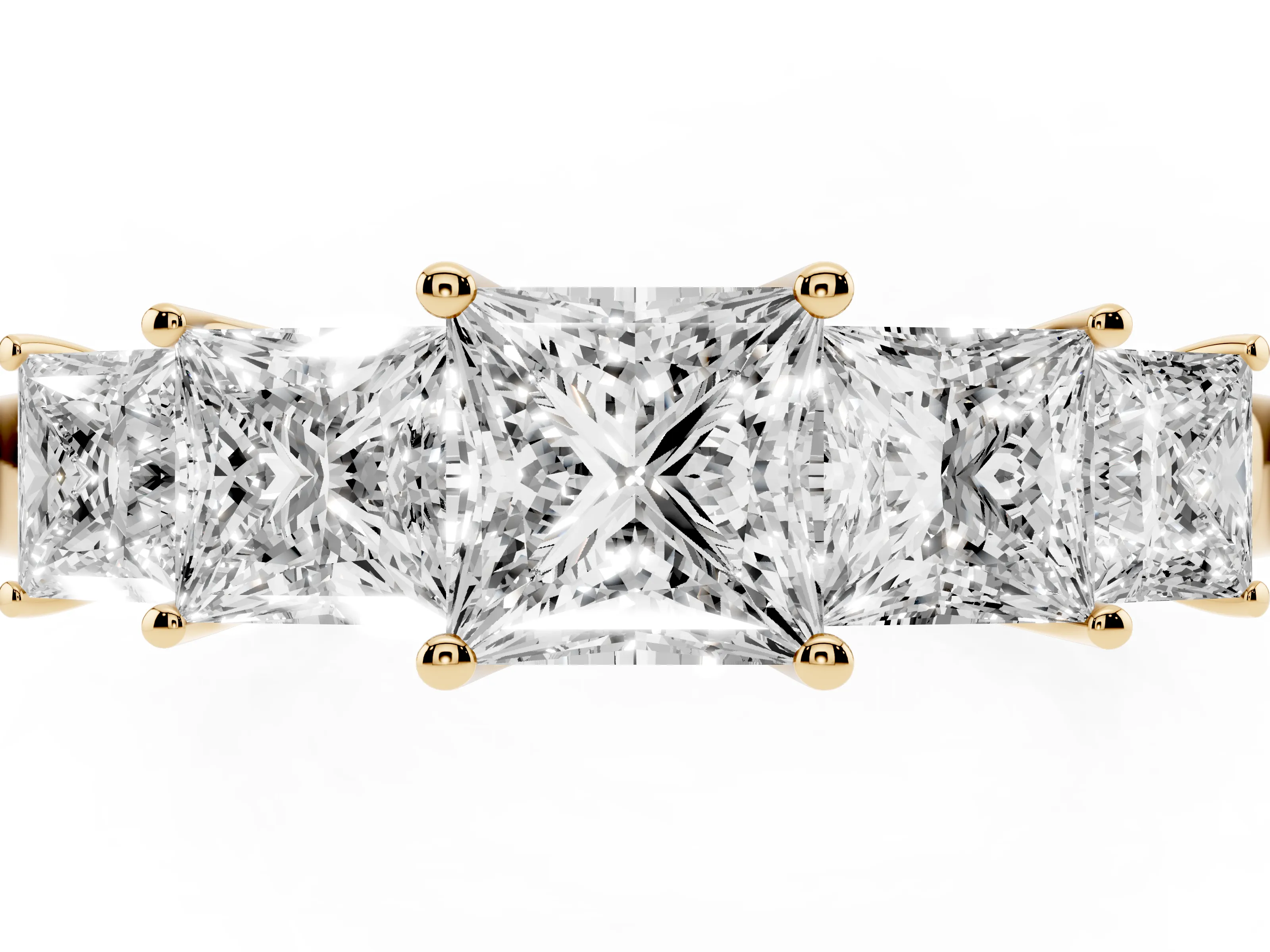 Princess Cut Diamond Five-Stone Ring Set in Yellow gold with Individual Prong Settings