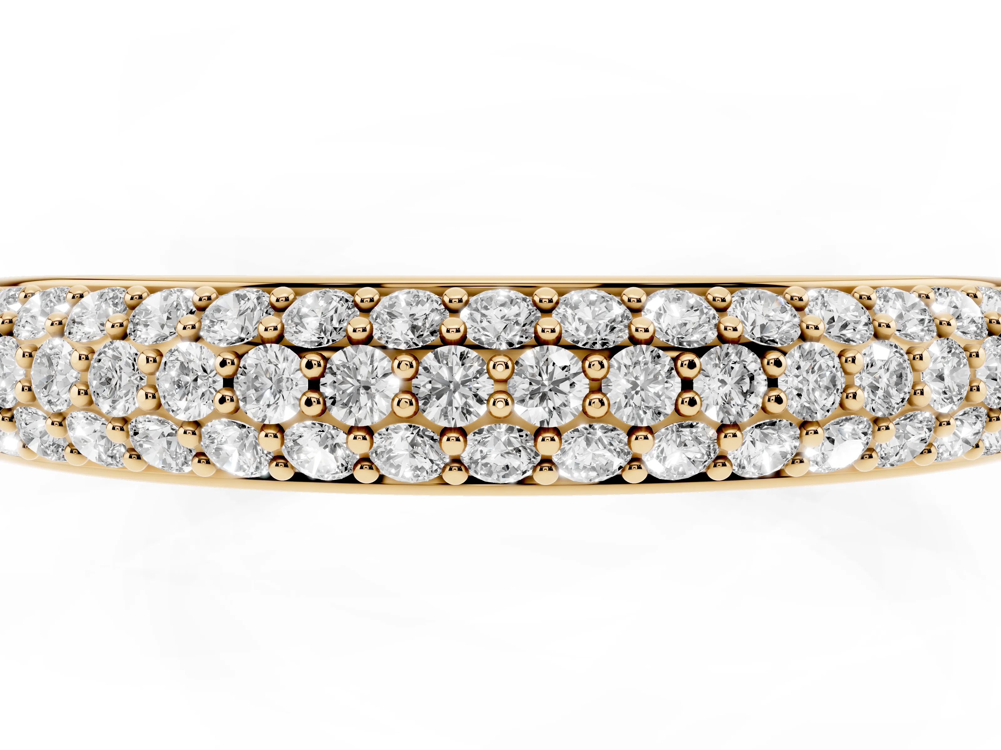 Round Diamond Three-Row Pavé Eternity Band Set in Yellow gold with Shared Prong Setting