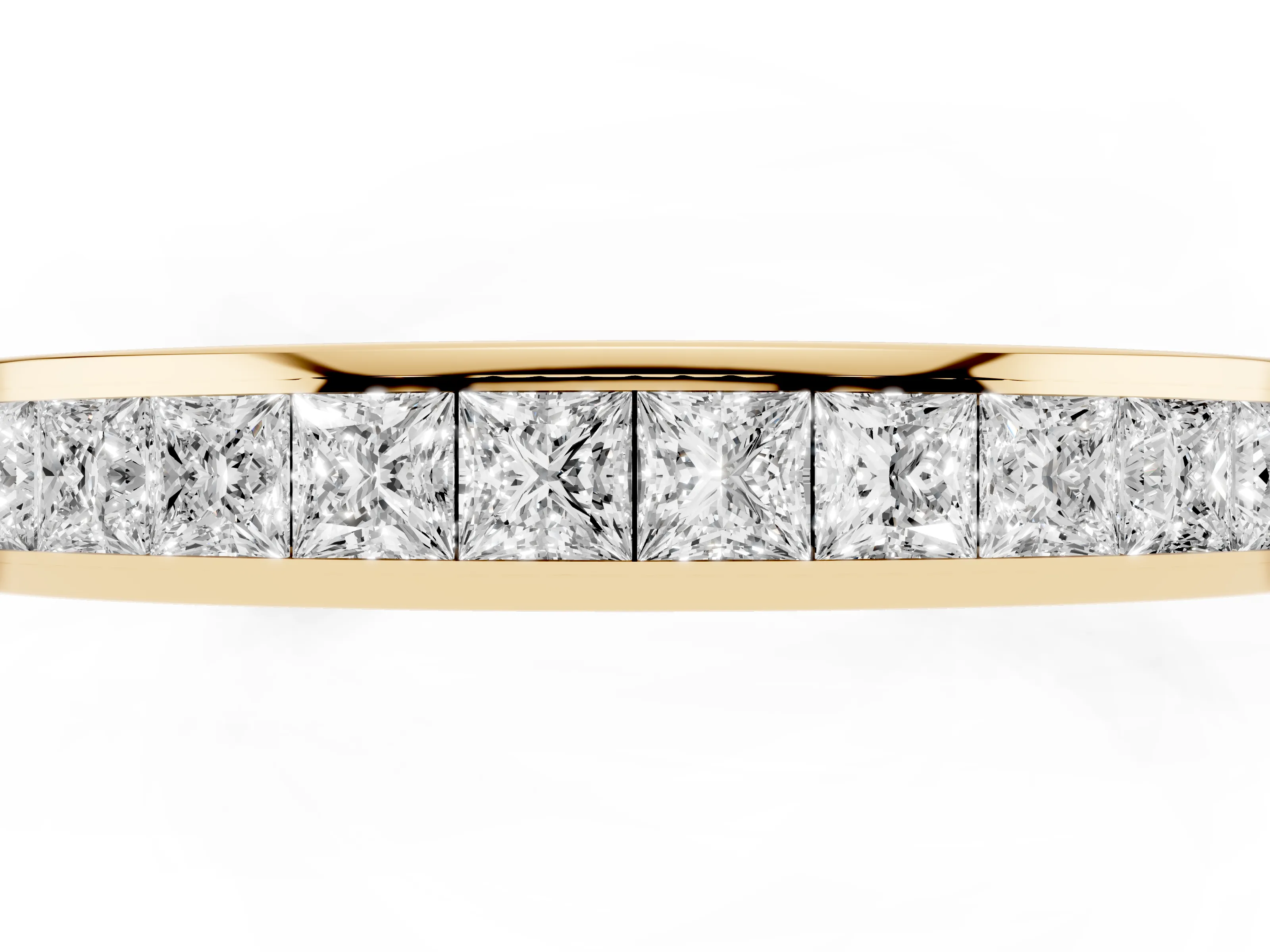 Princess Diamond Eternity Band Set in Yellow gold with Channel Setting and Comfort Fit