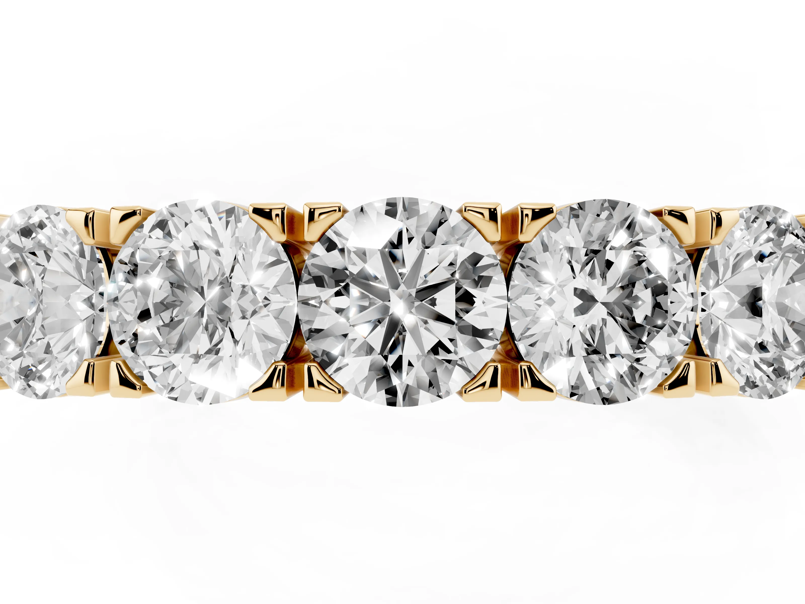 Five-Stone Round Diamond Aligned Row Band Set in Yellow gold with Prong Setting