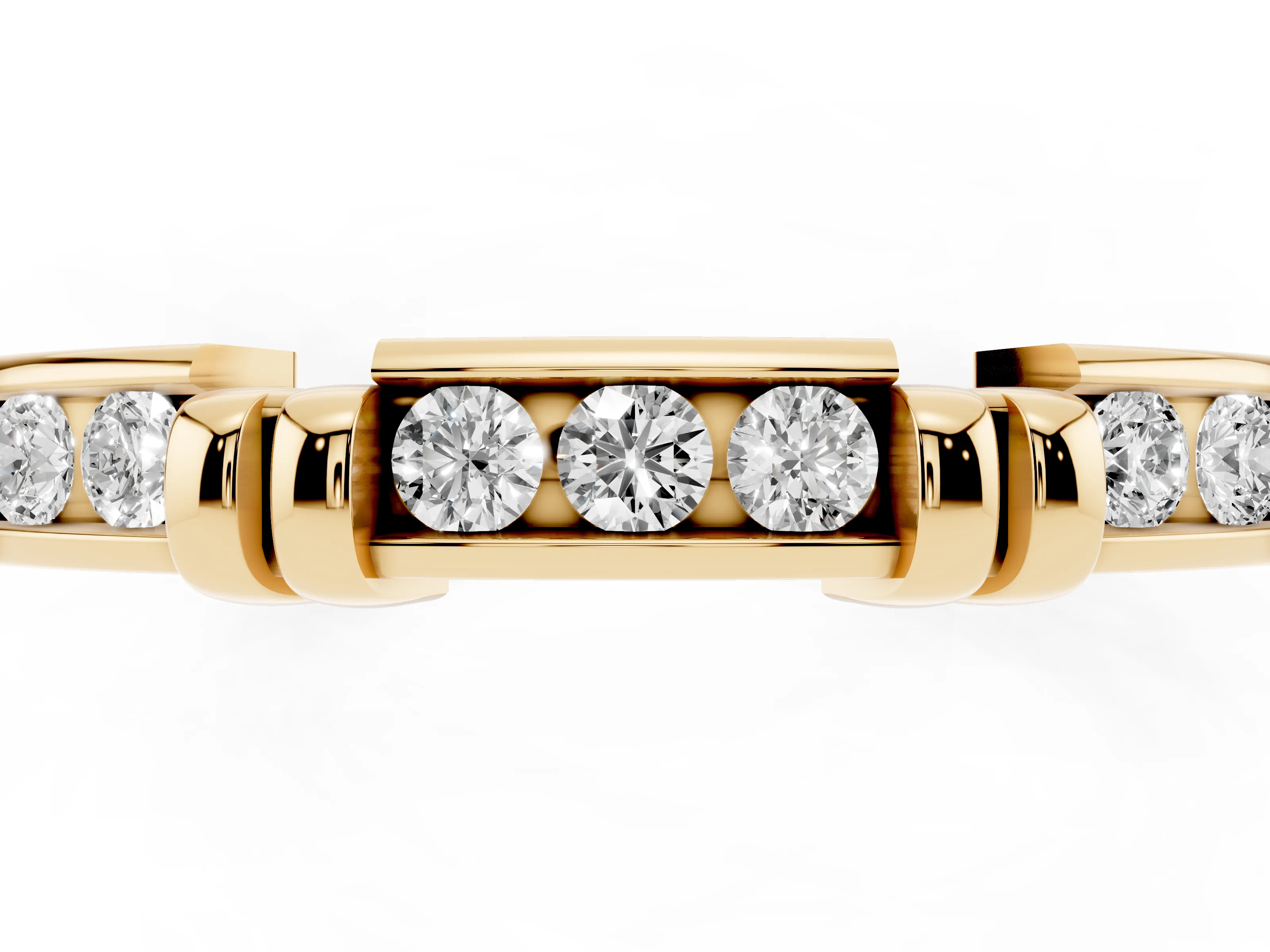 Round Diamond Half Eternity Band Set in Yellow gold with Channel and Bar Prong Setting